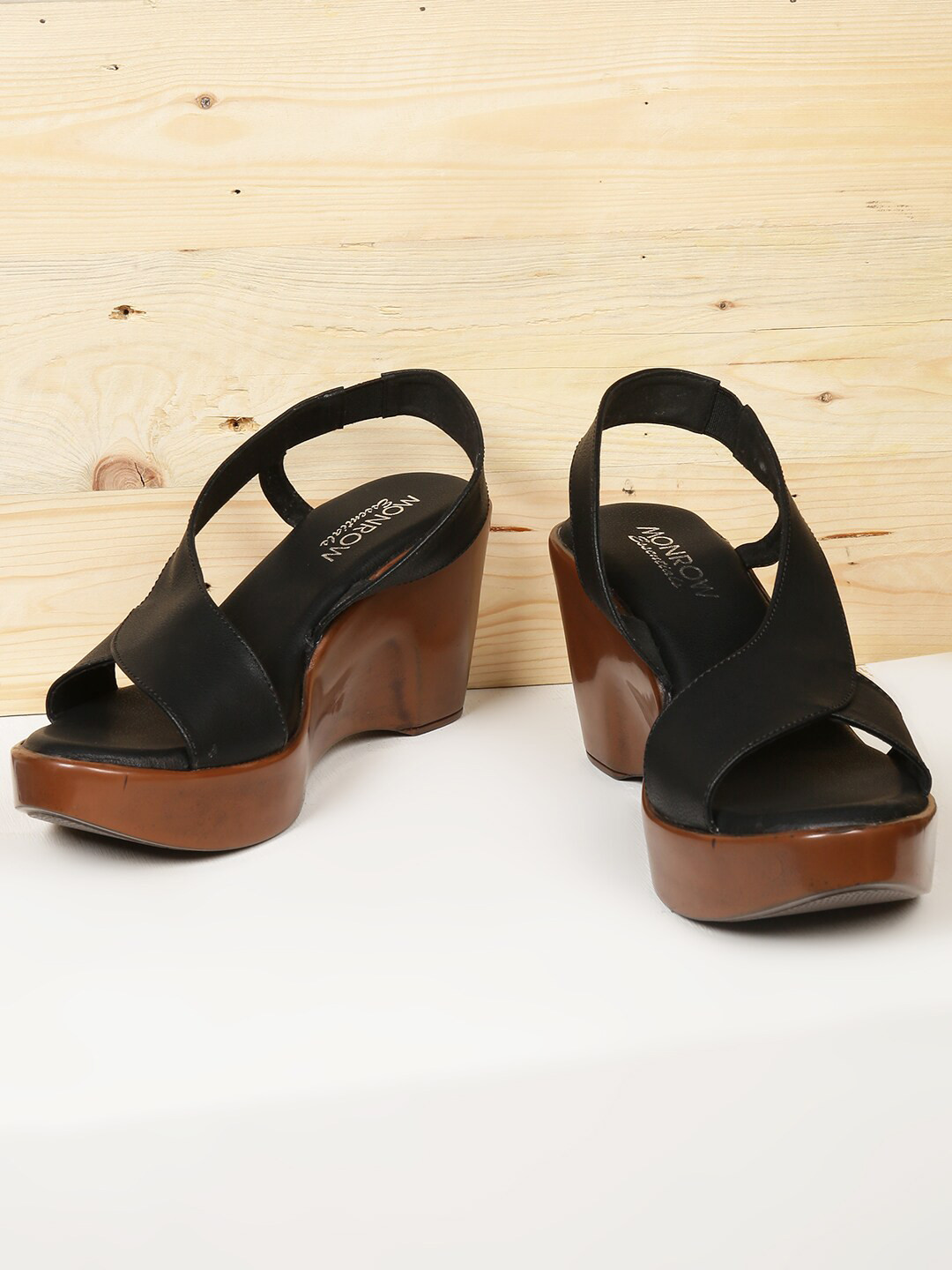 

Monrow Women Black PU Party Wedge Heels