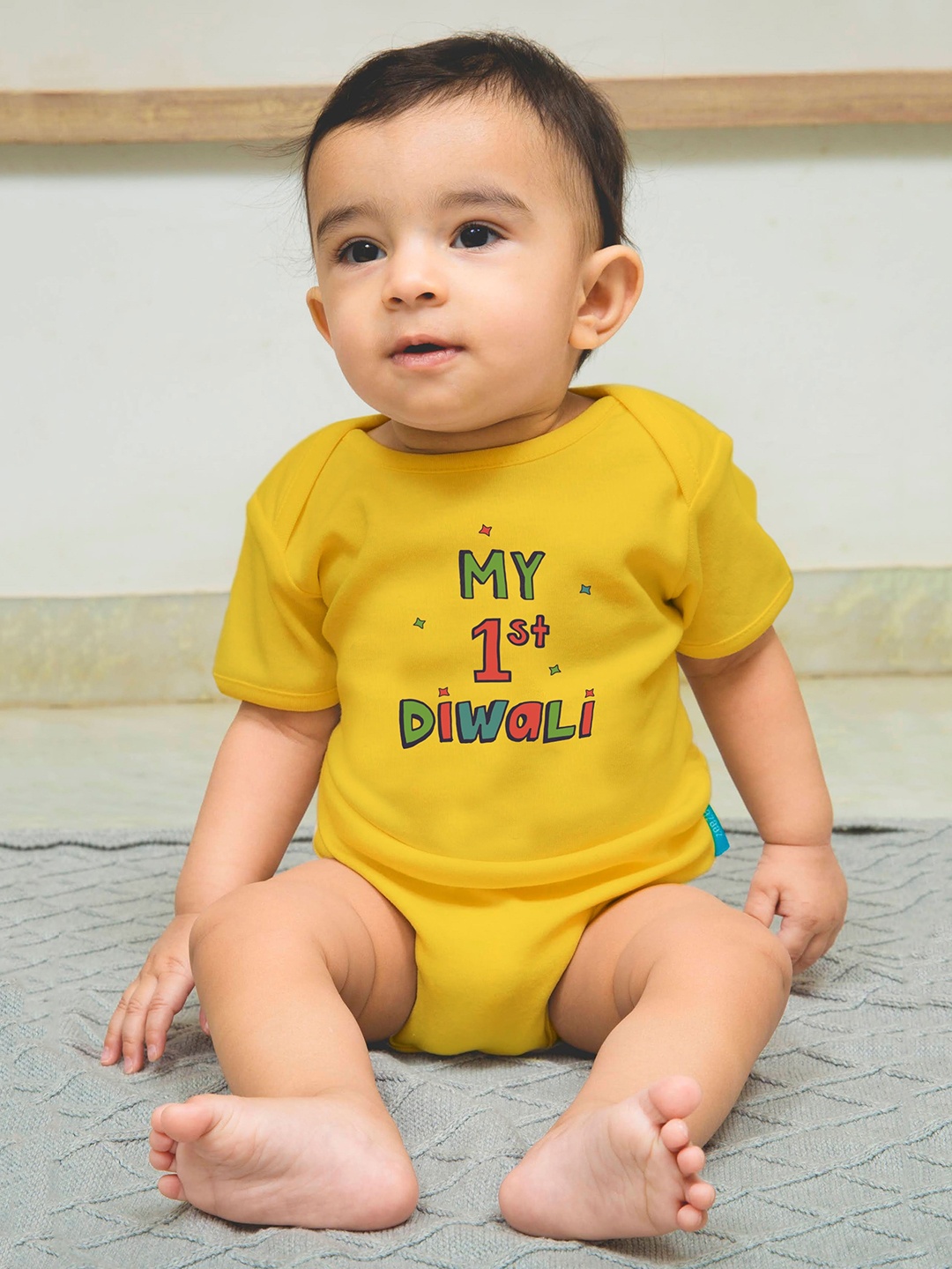

Zeezeezoo Infant Yellow My First Diwali Printed Bodysuit