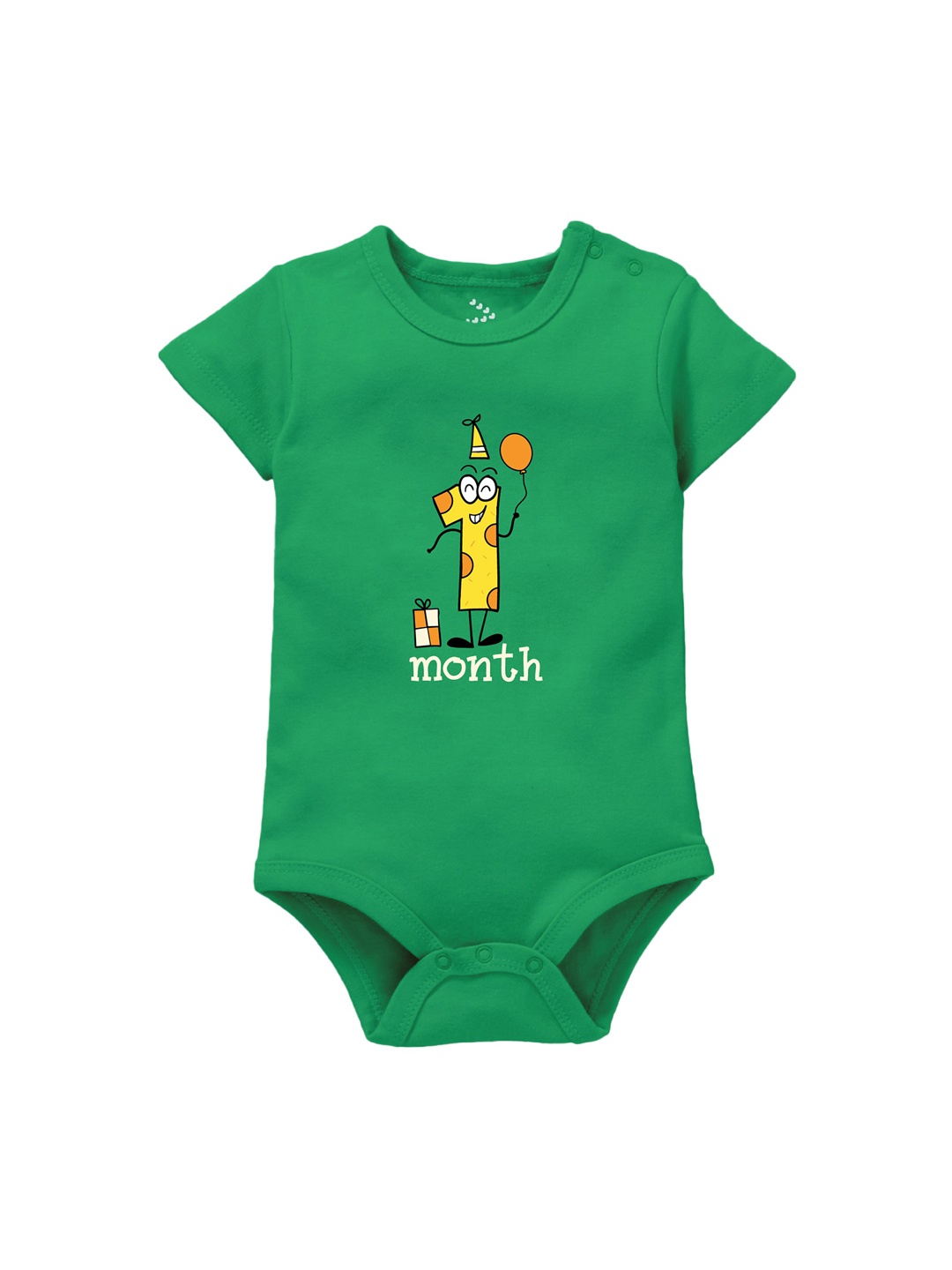

Zeezeezoo Infant Green I am One Months Baby Birthday Printed Bodysuit