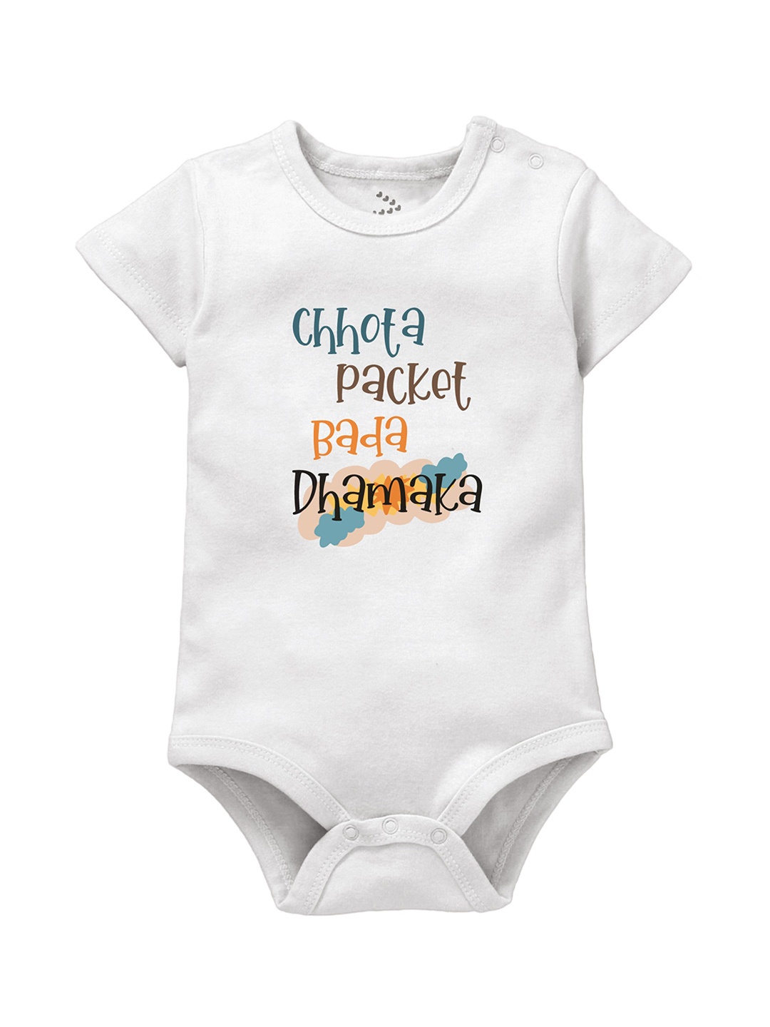 

Zeezeezoo Infant White Chhota Packet Bada Dhamaka Printed Bodysuit