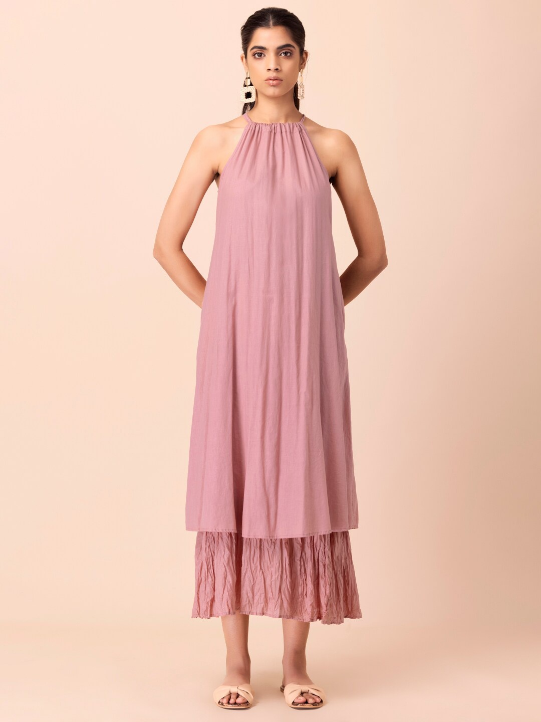 

Earthen BY INDYA Pink Ethnic A-Line Midi Dress