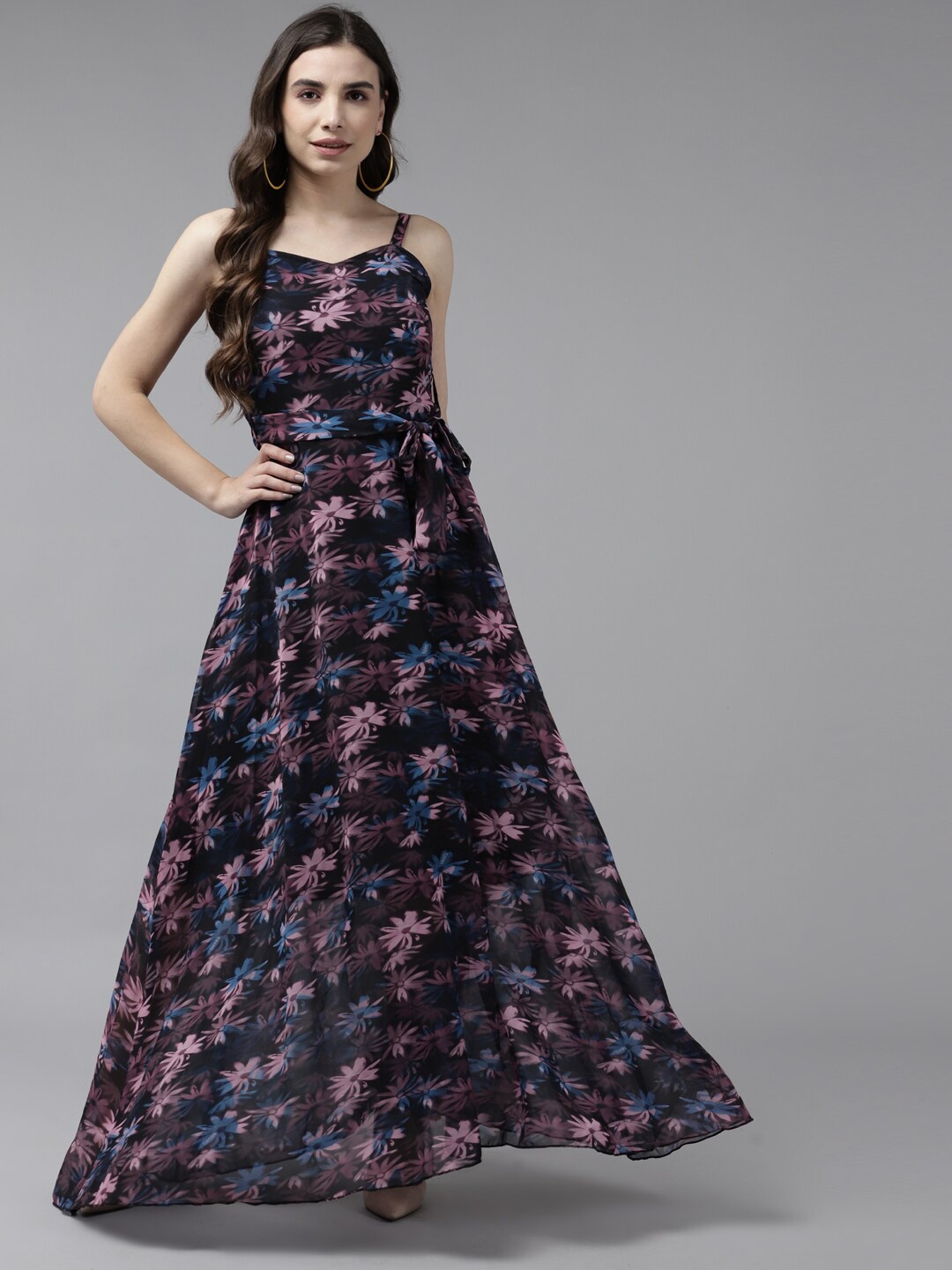 

Aarika Women Black & Purple Floral Georgette Maxi Dress