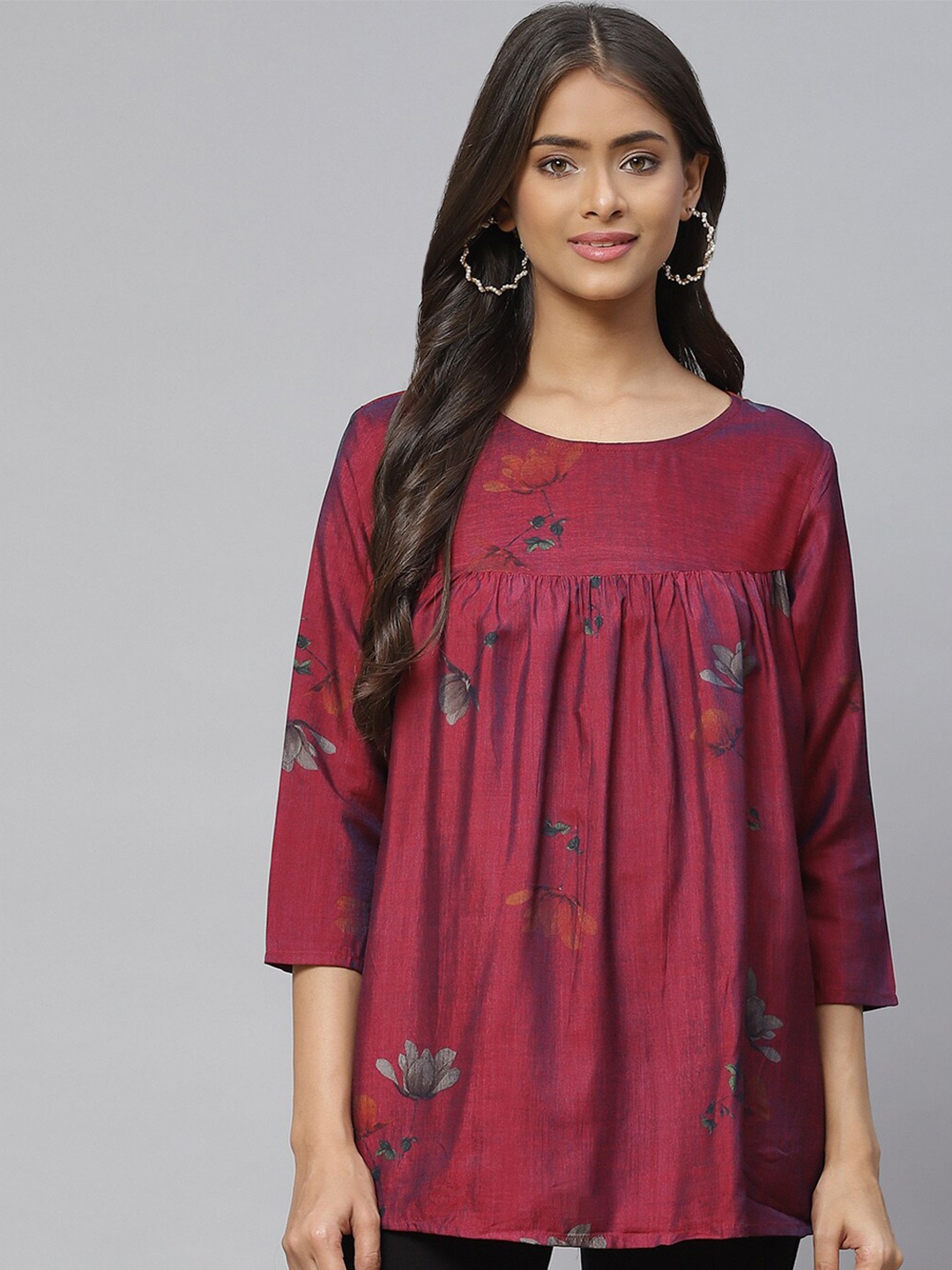 

Aarika Women Burgundy Printed Pure Cotton Top