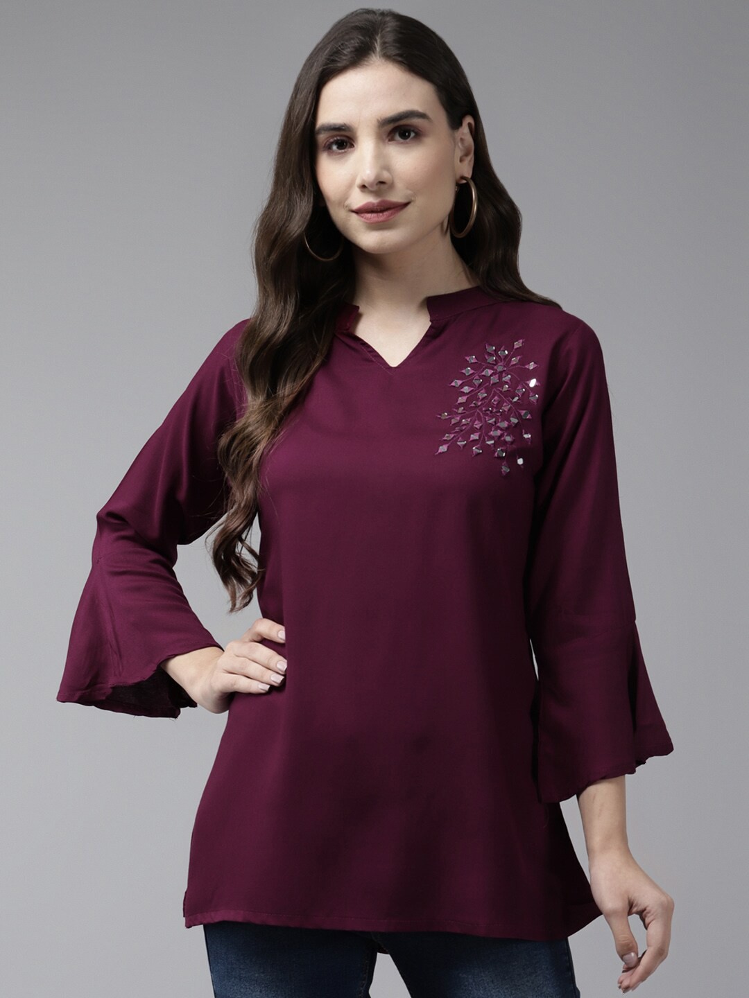 

Aarika Women Burgundy Embellished Top