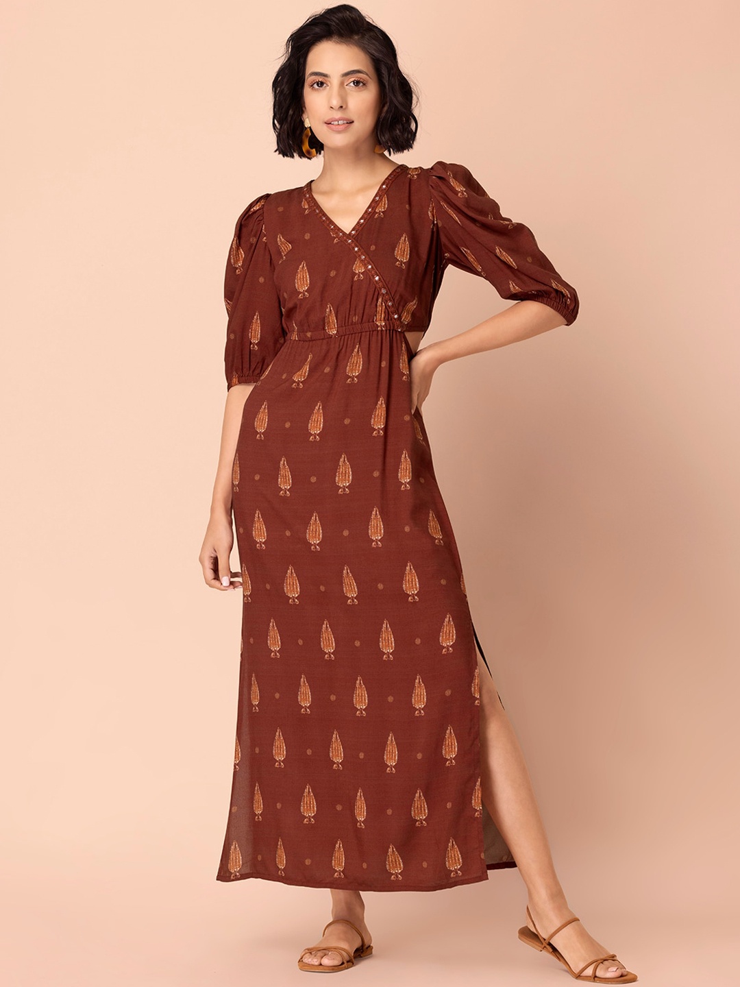 

INDYA Women Maroon Ethnic Motif Printed Kurta