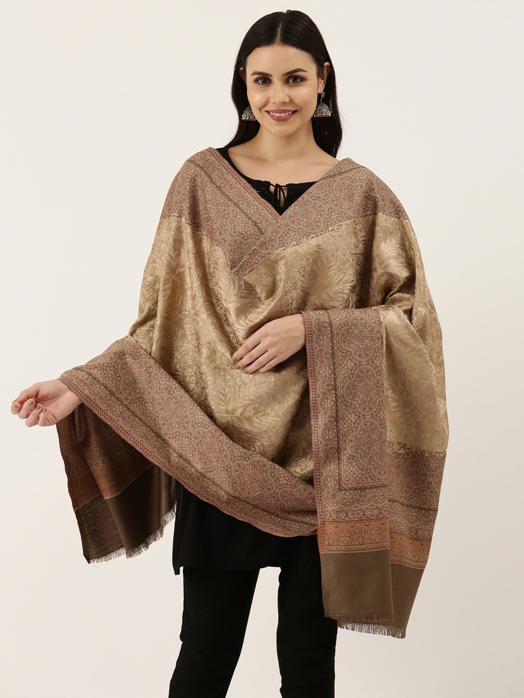 

Pashmoda Women Beige Ethnic Motifs Shawl