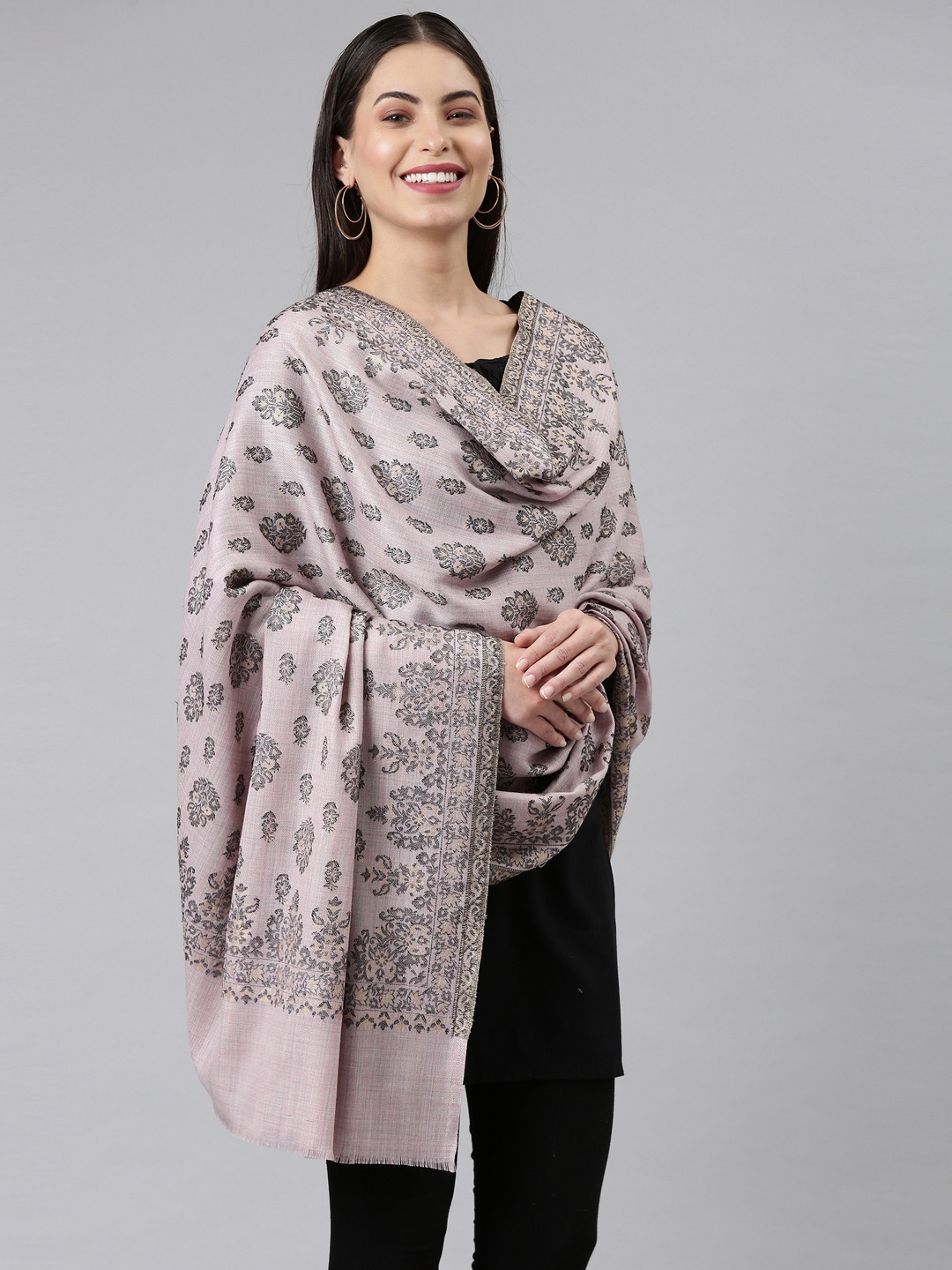 

Pashmoda Women Mauve Ethnic Motifs Kaani Wool Shawl