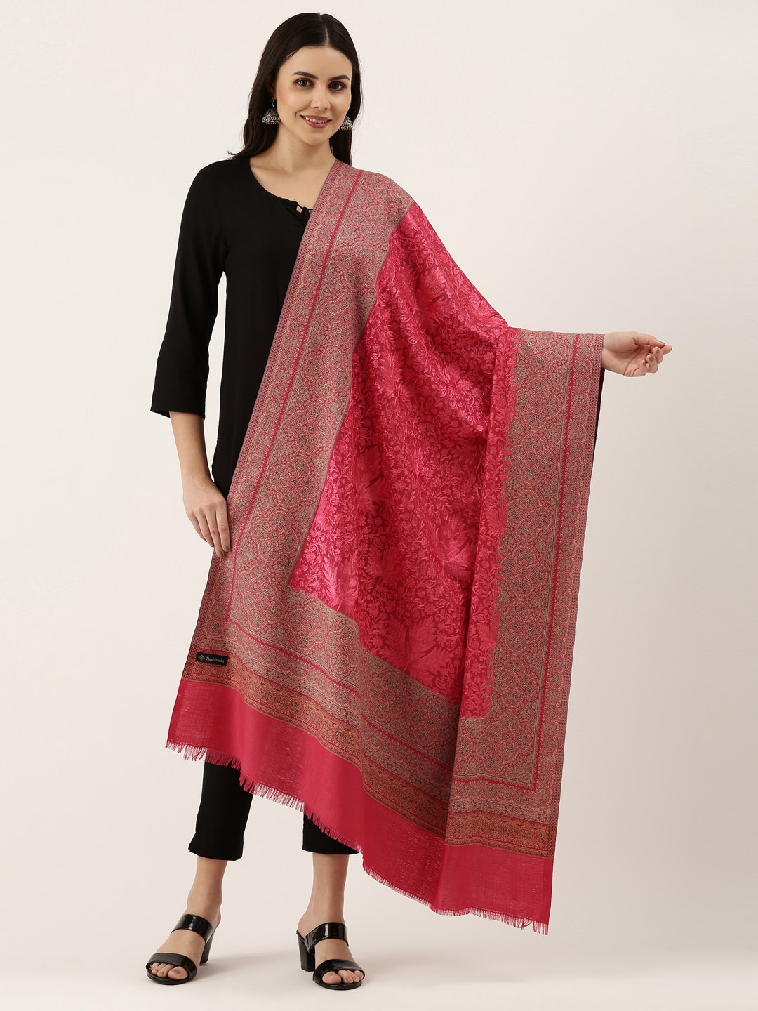 

Pashmoda Women Pink Ethnic Motifs Shawl