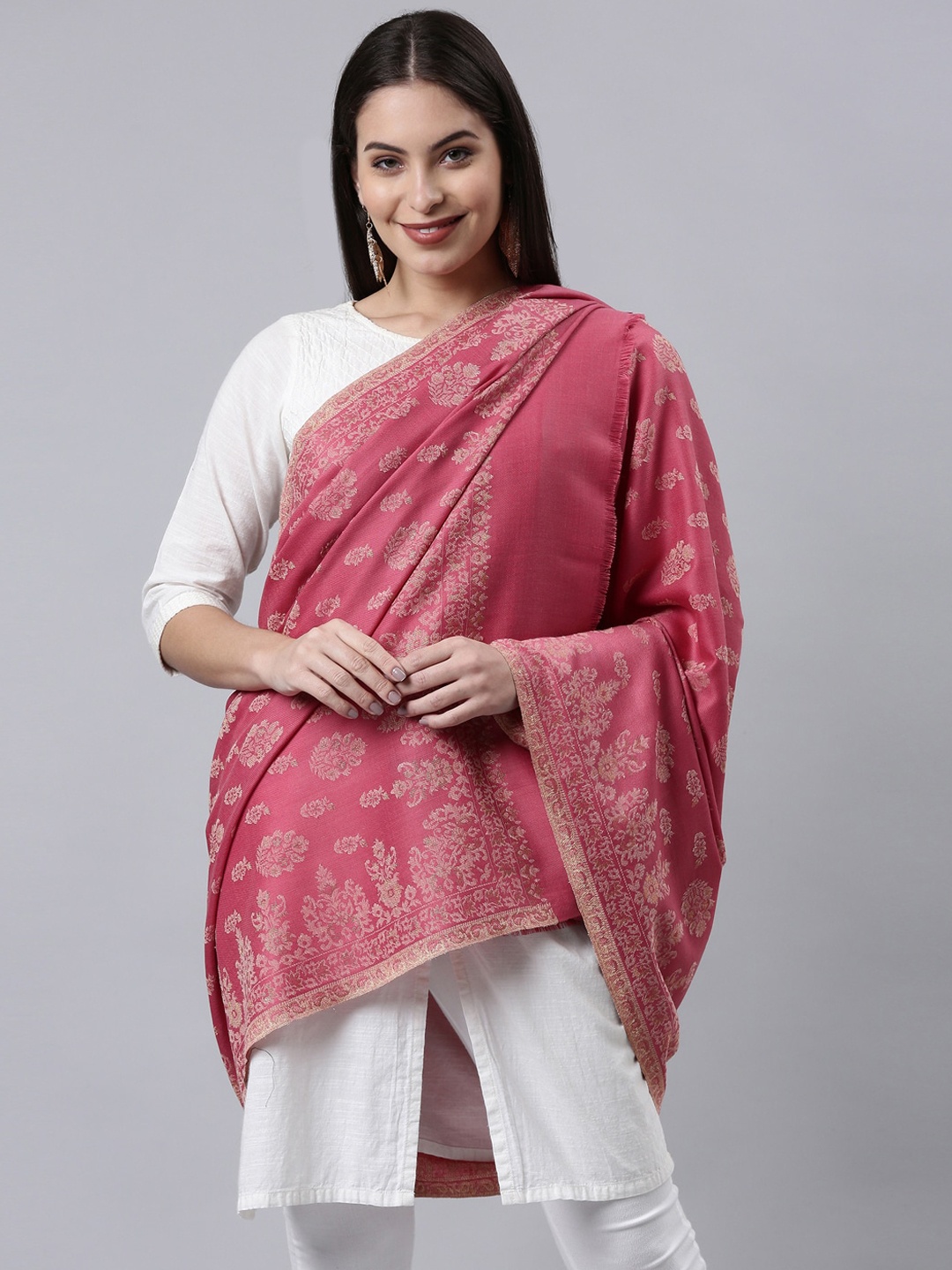 

Pashmoda Women Pink & Beige Ethnic Motifs Shawl