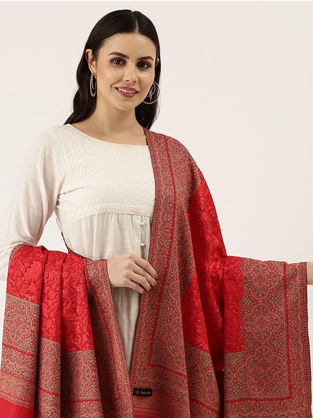 

Pashmoda Women Red & Maroon Embroidered Kashmiri Jamawar Shawl