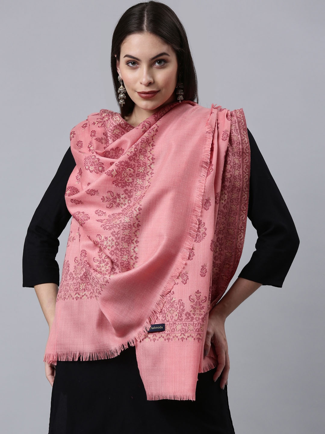 

Pashmoda Women Pink Ethnic Motifs Shawl