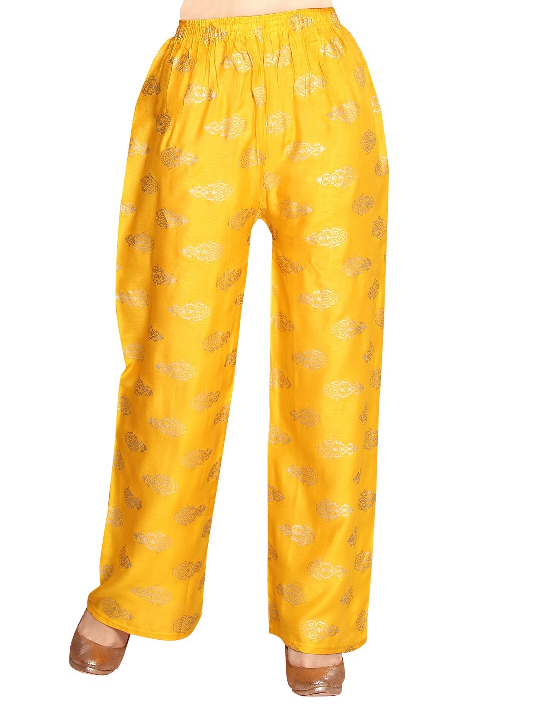

Aarika Women Yellow & Gold-Toned Floral Printed Ethnic Palazzos