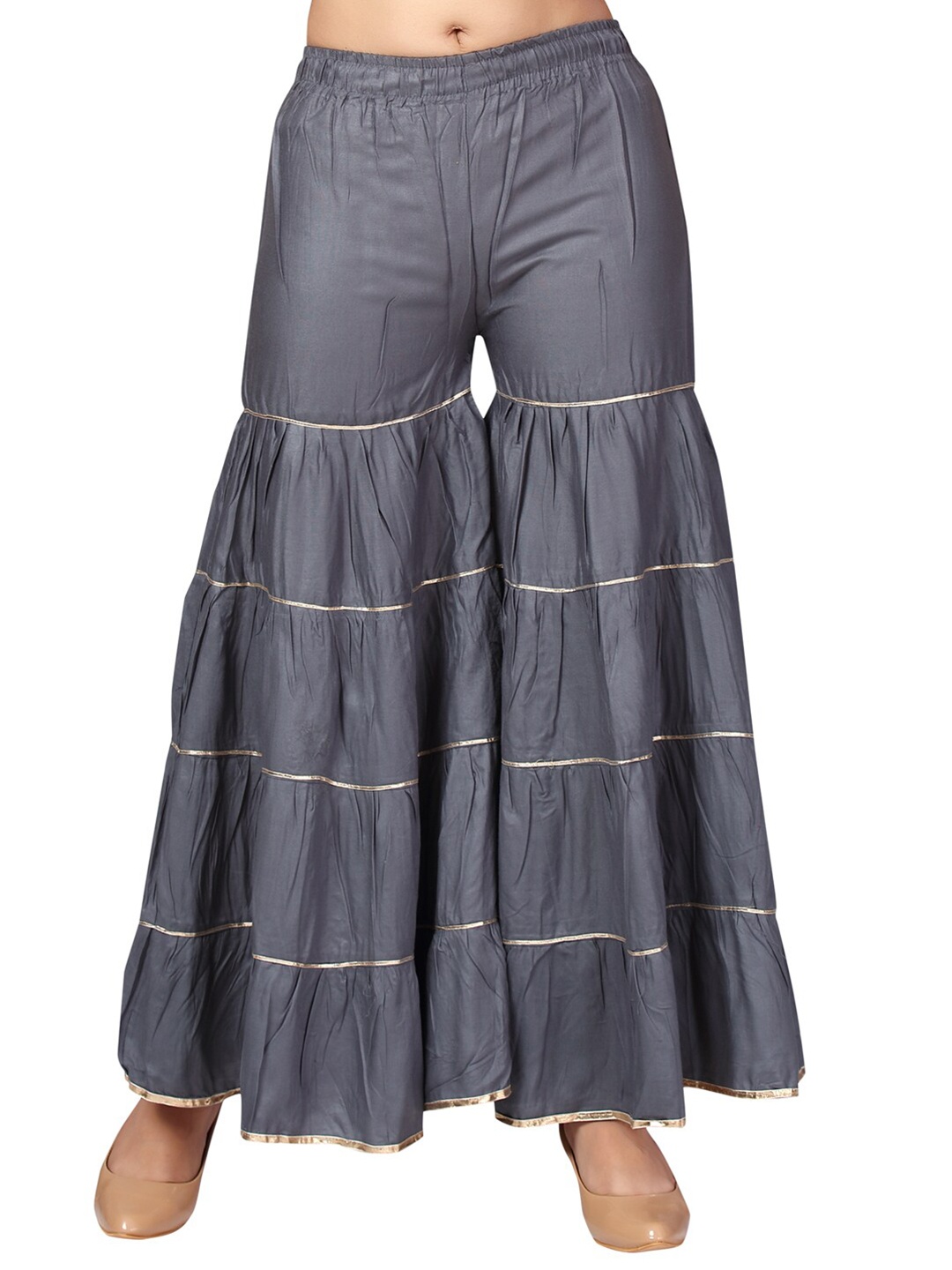 

Aarika Women Grey & Gold-Toned Ethnic Palazzos