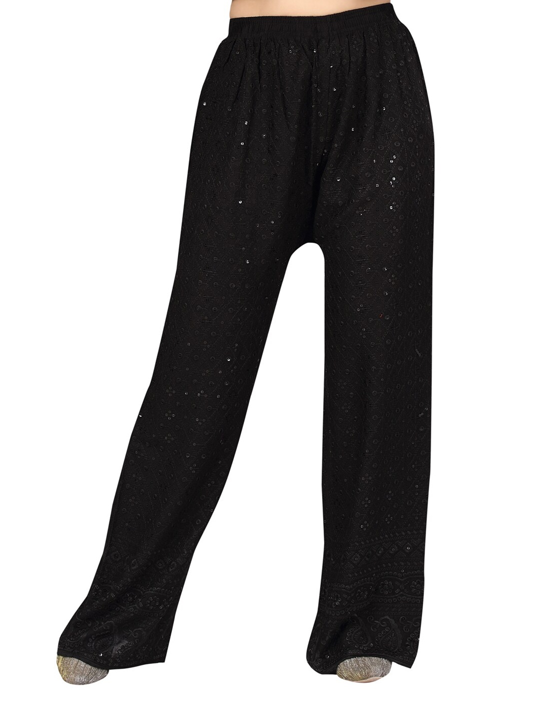 

Aarika Women Black & Silver-Toned Ethnic Motifs Embellished Ethnic Palazzos