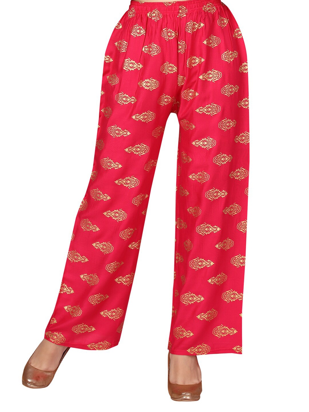 

Aarika Women Pink & Gold-Toned Printed Palazzos
