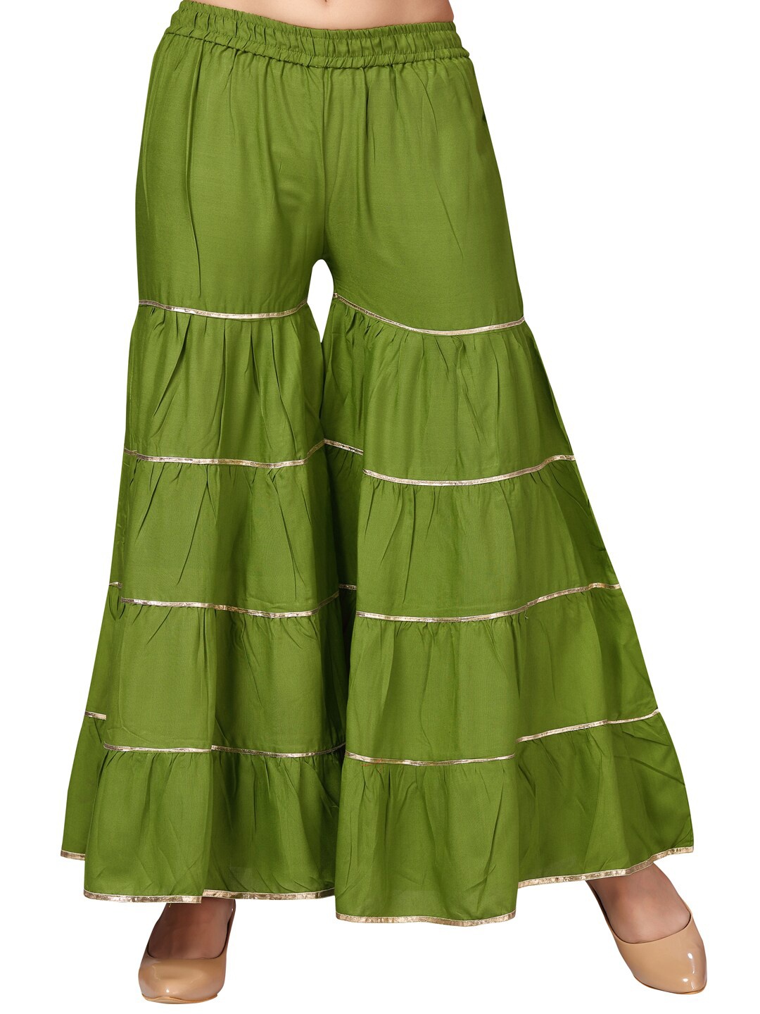 

Aarika Women Green & Gold-Toned Handloom Ethnic Palazzos