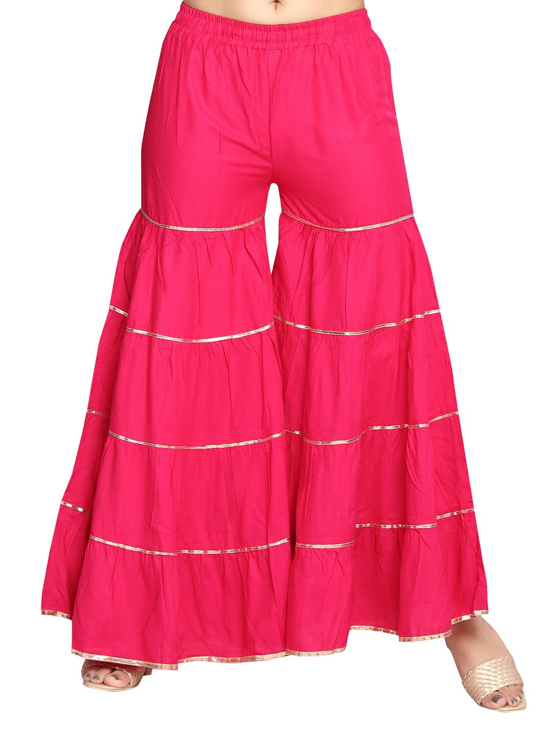 

Aarika Women Pink & Gold-Toned Striped Knitted Ethnic Sharara
