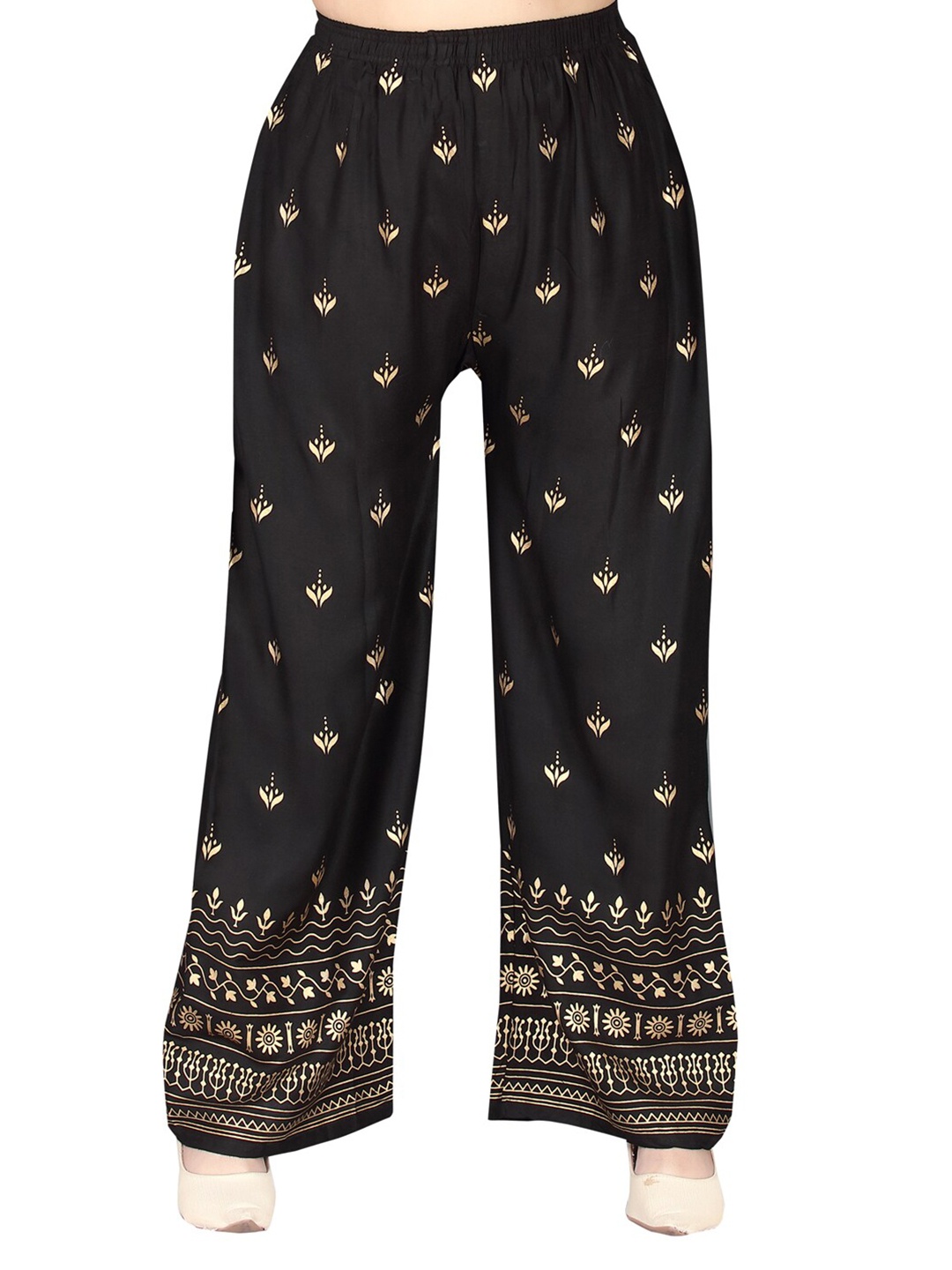 

Aarika Women Black & Gold-Toned Floral Handloom Ethnic Palazzos