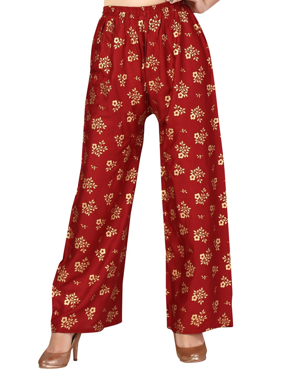 

Aarika Women Maroon & Gold-Toned Floral Printed Palazzos