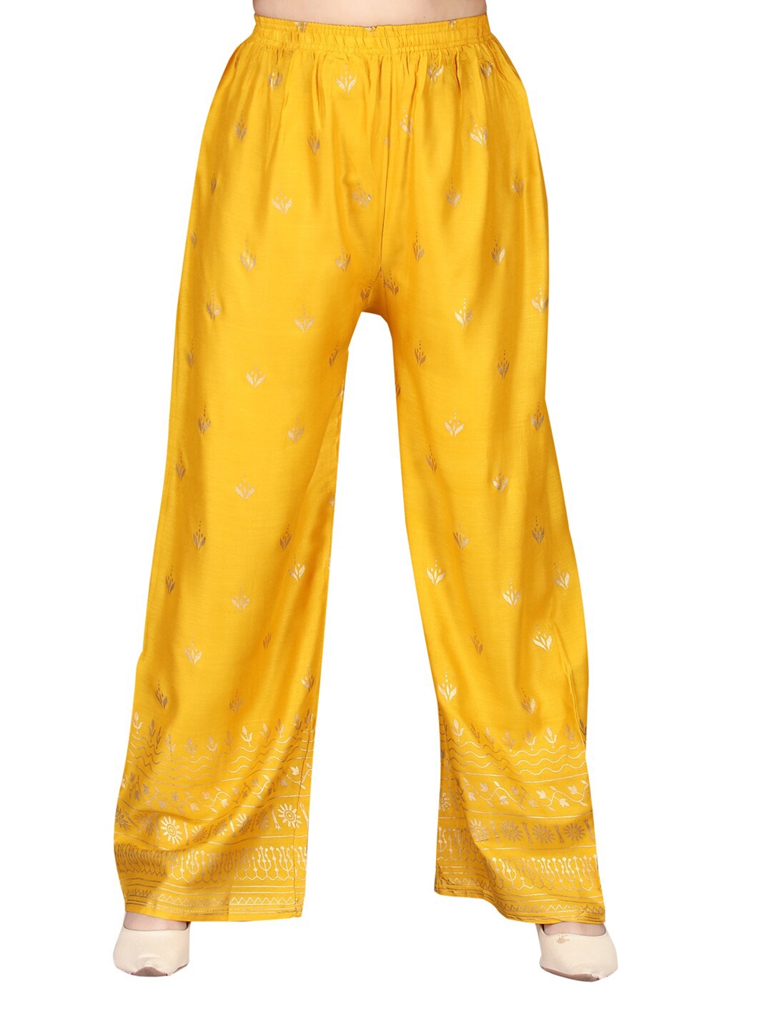 

Aarika Women Yellow & Gold-Toned Floral Printed Cotton Ethnic Palazzos