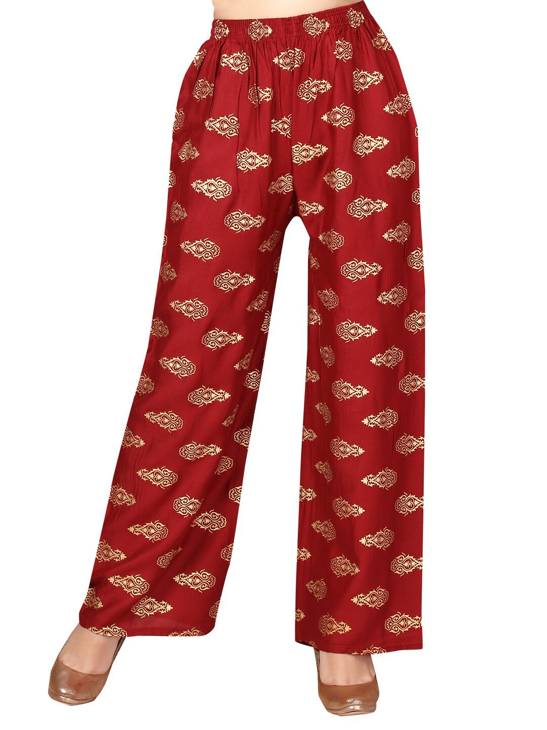 

Aarika Women Maroon & Cream-Coloured Ethnic Motifs Printed Ethnic Palazzos