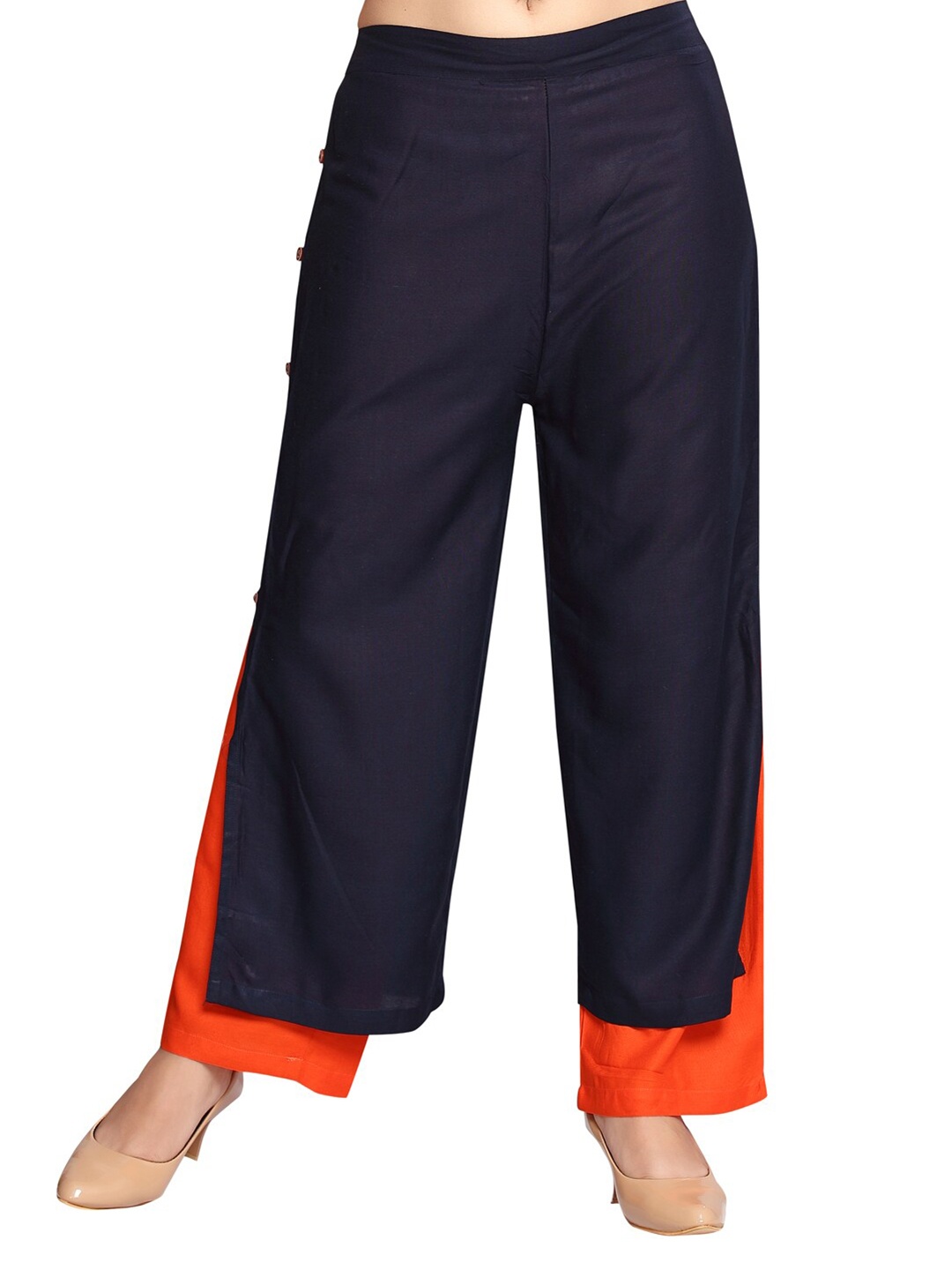 

Aarika Women Navy Blue & Orange Solid Palazzo