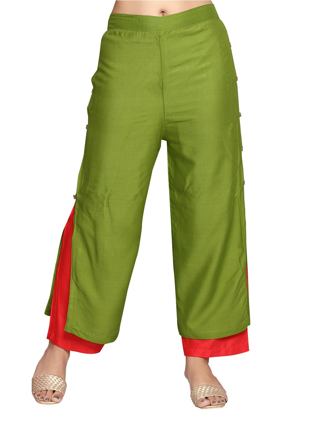 

Aarika Women Green & Red Handloom Ethnic Palazzos