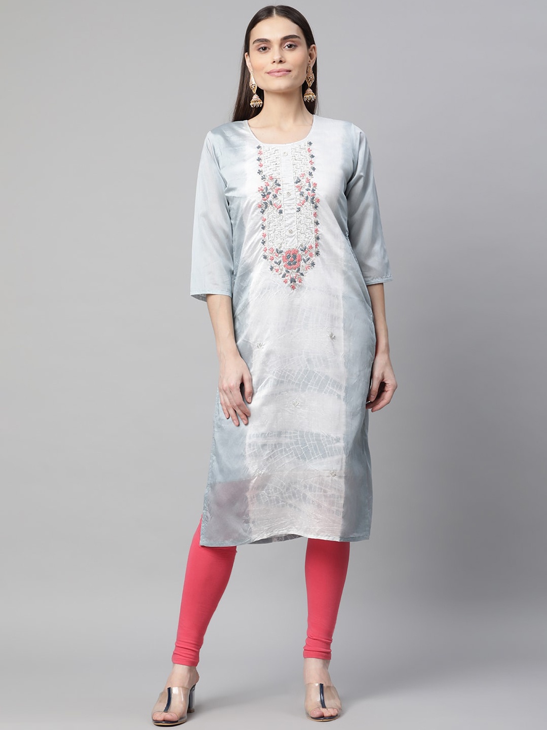 

Aarika Women Grey Floral Embroidered Pure CottonKurta