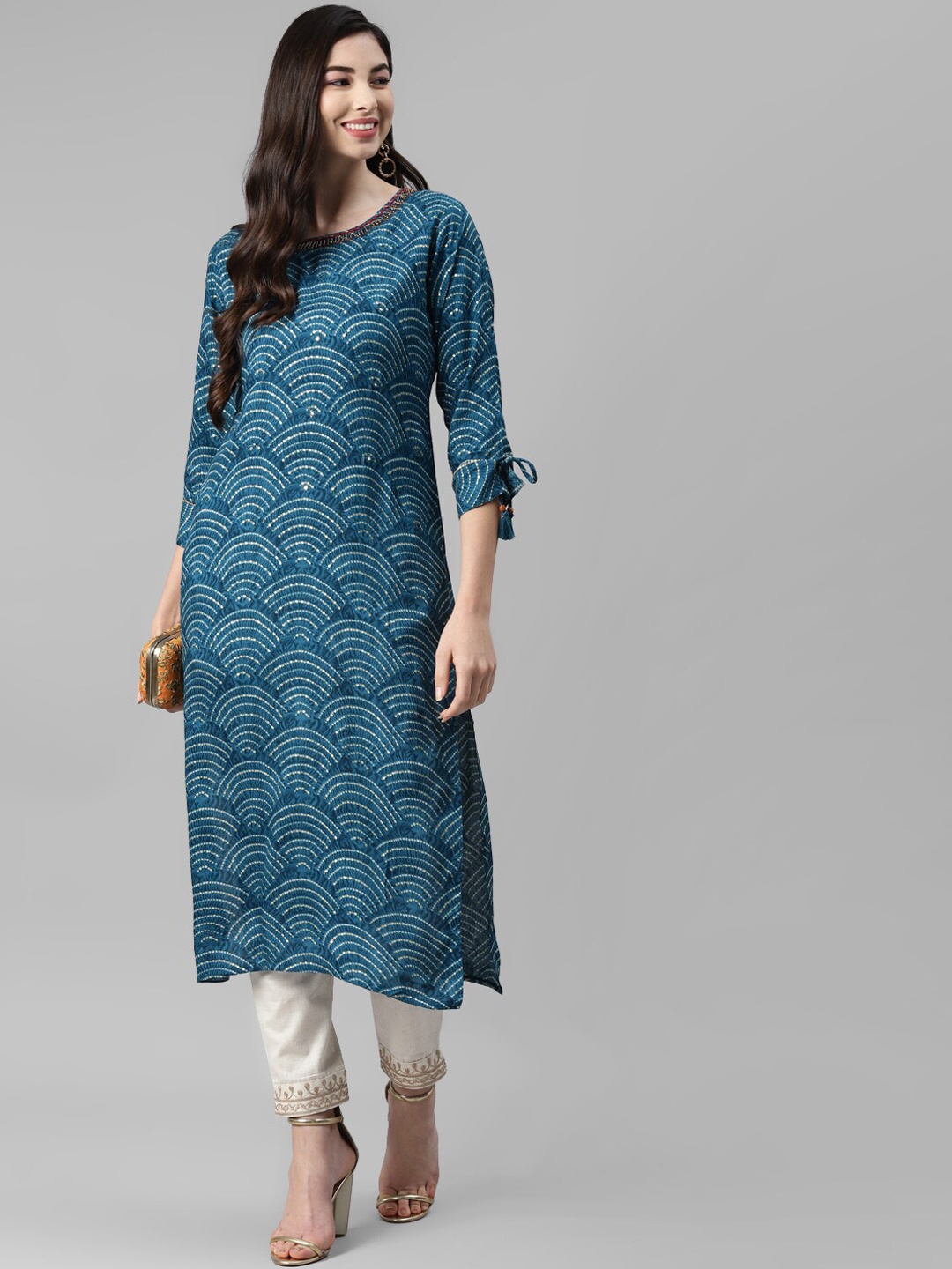 

Aarika Women Blue Ethnic Motifs Printed Cotton Kurta