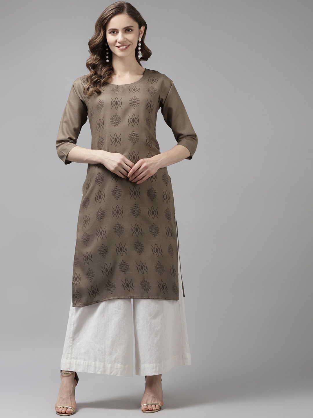 

Aarika Women Brown Ethnic Motifs Printed Thread Work Kurta