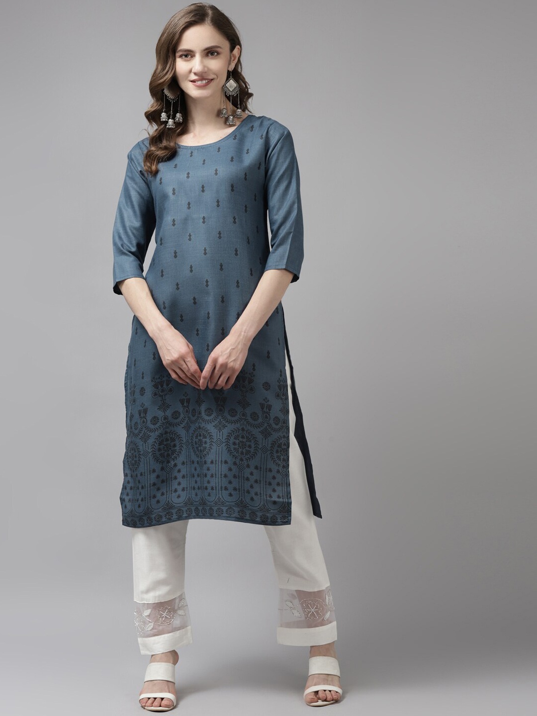 

Aarika Women Blue Ethnic Motifs Printed Pure Cotton Kurta