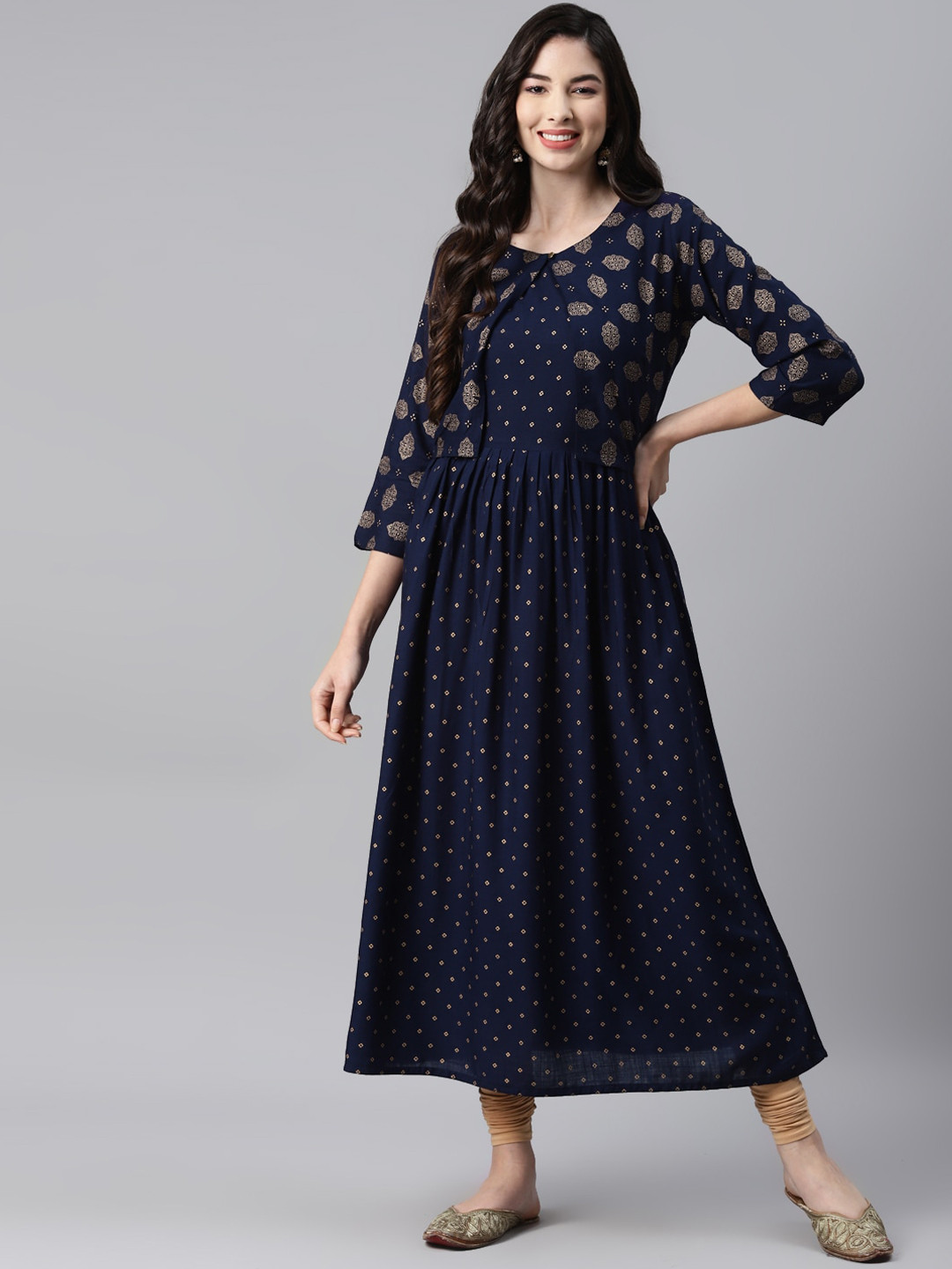 

Aarika Women Navy Blue Geometric Printed Anarkali Kurta