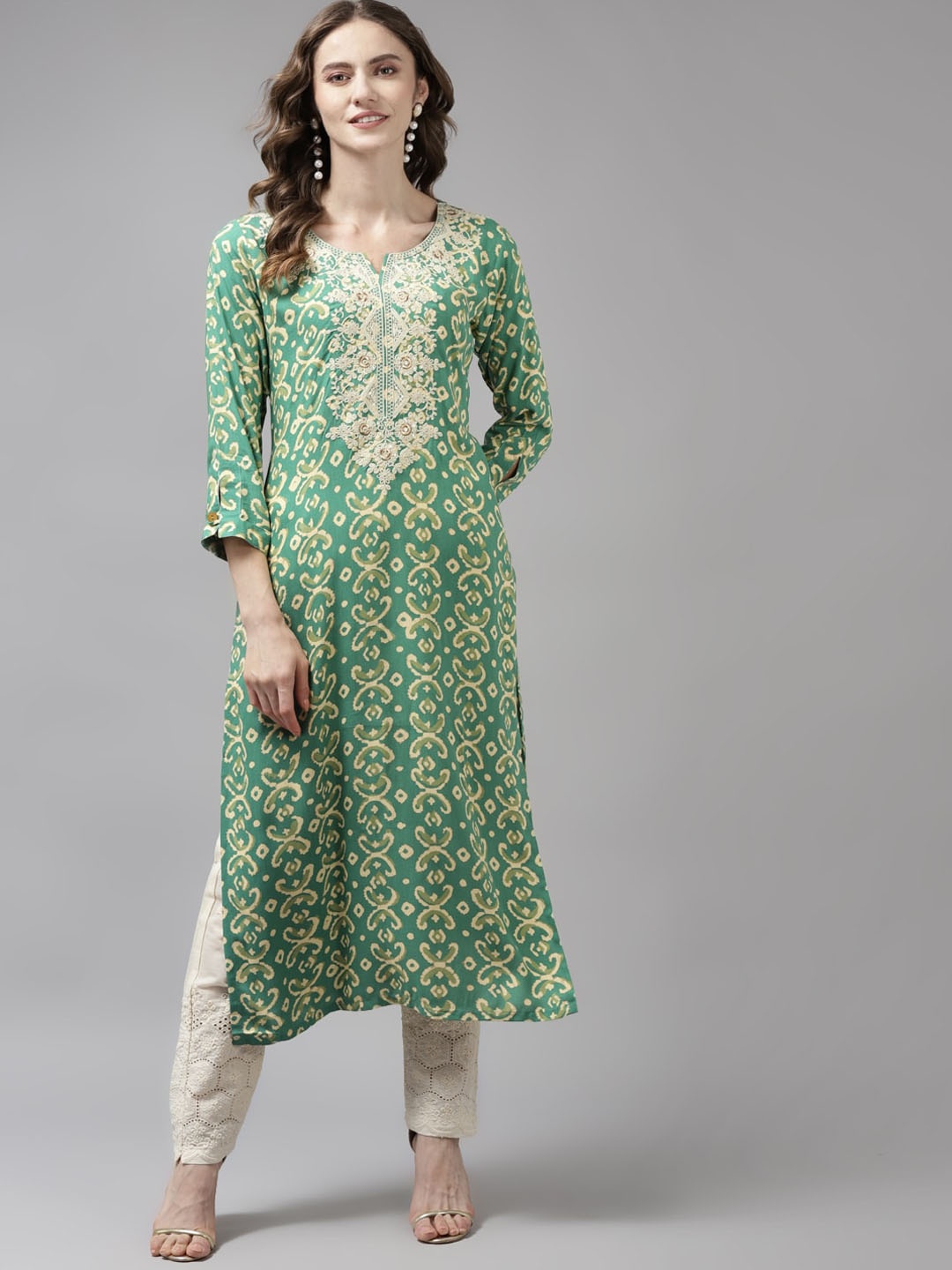 

Aarika Women Green Ethnic Motifs Embroidered Cotton Kurta