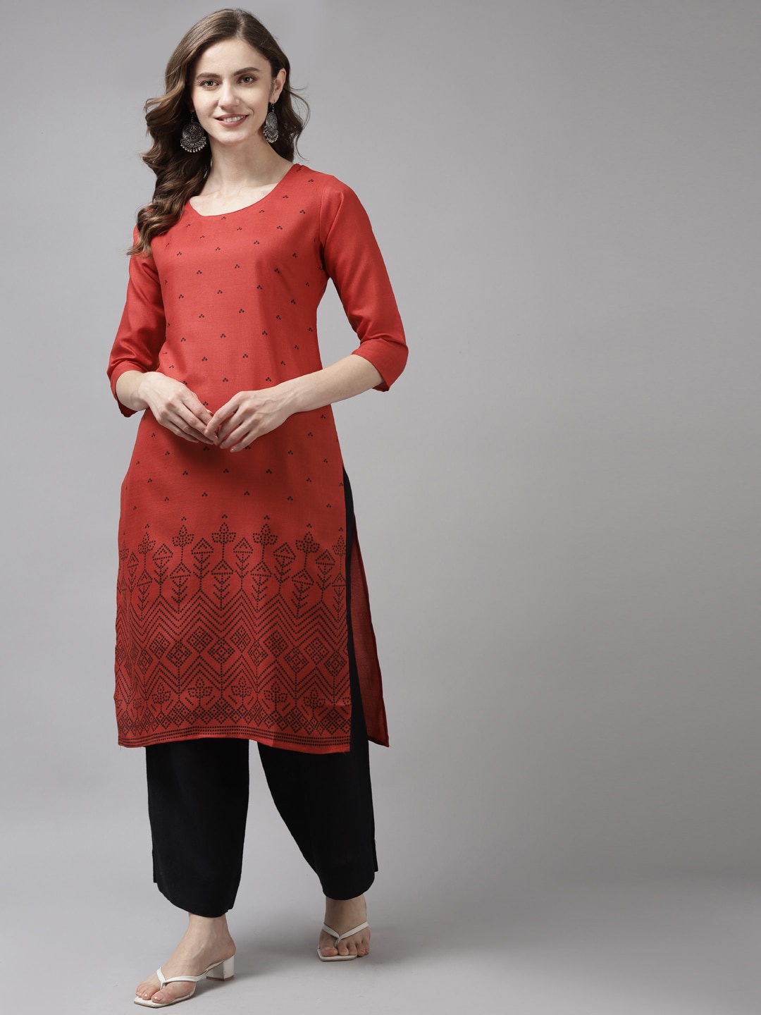 

Aarika Women Red & Black Ethnic Motifs Printed Pure Cotton Kurta