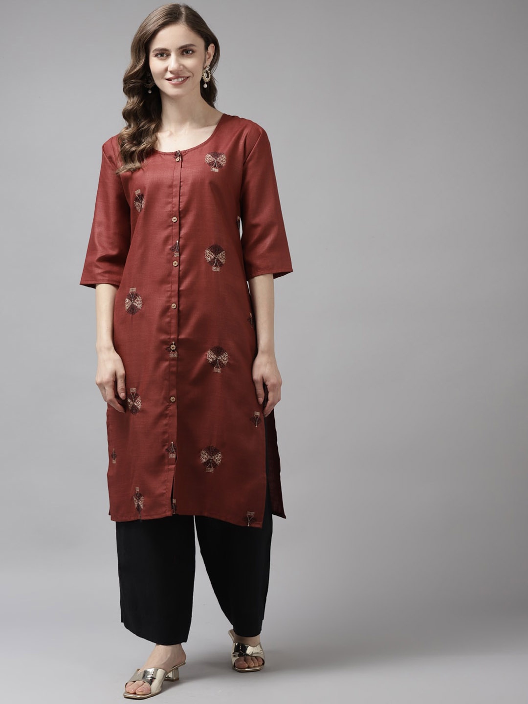 

Aarika Women Maroon Ethnic Motifs Embroidered Handloom Kurta
