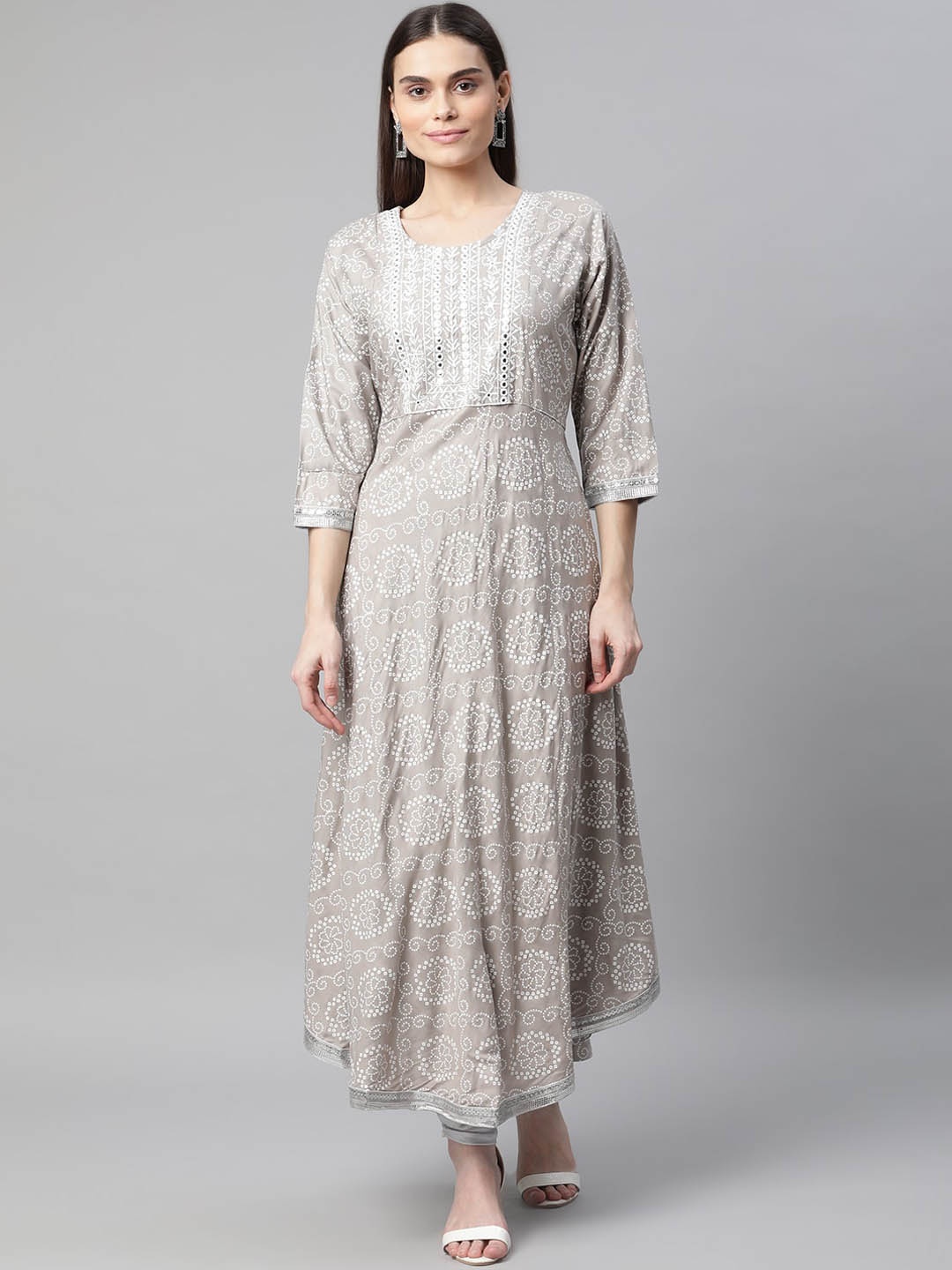 

Aarika Women Grey Ethnic Motif Thread Work Handloom A-Line Kurta