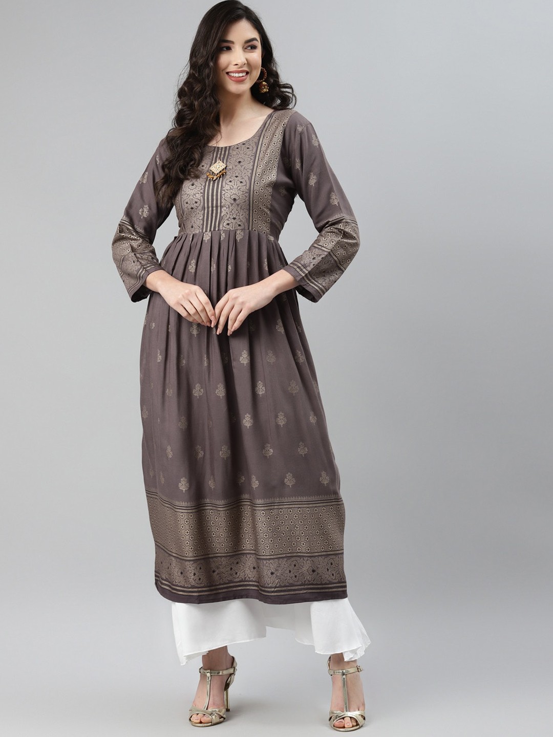 

Aarika Women Grey Ethnic Motifs Printed Kurta