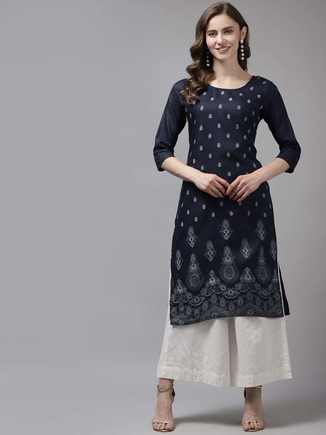 

Aarika Women Navy Blue Ethnic Motifs Printed Cotton Kurta