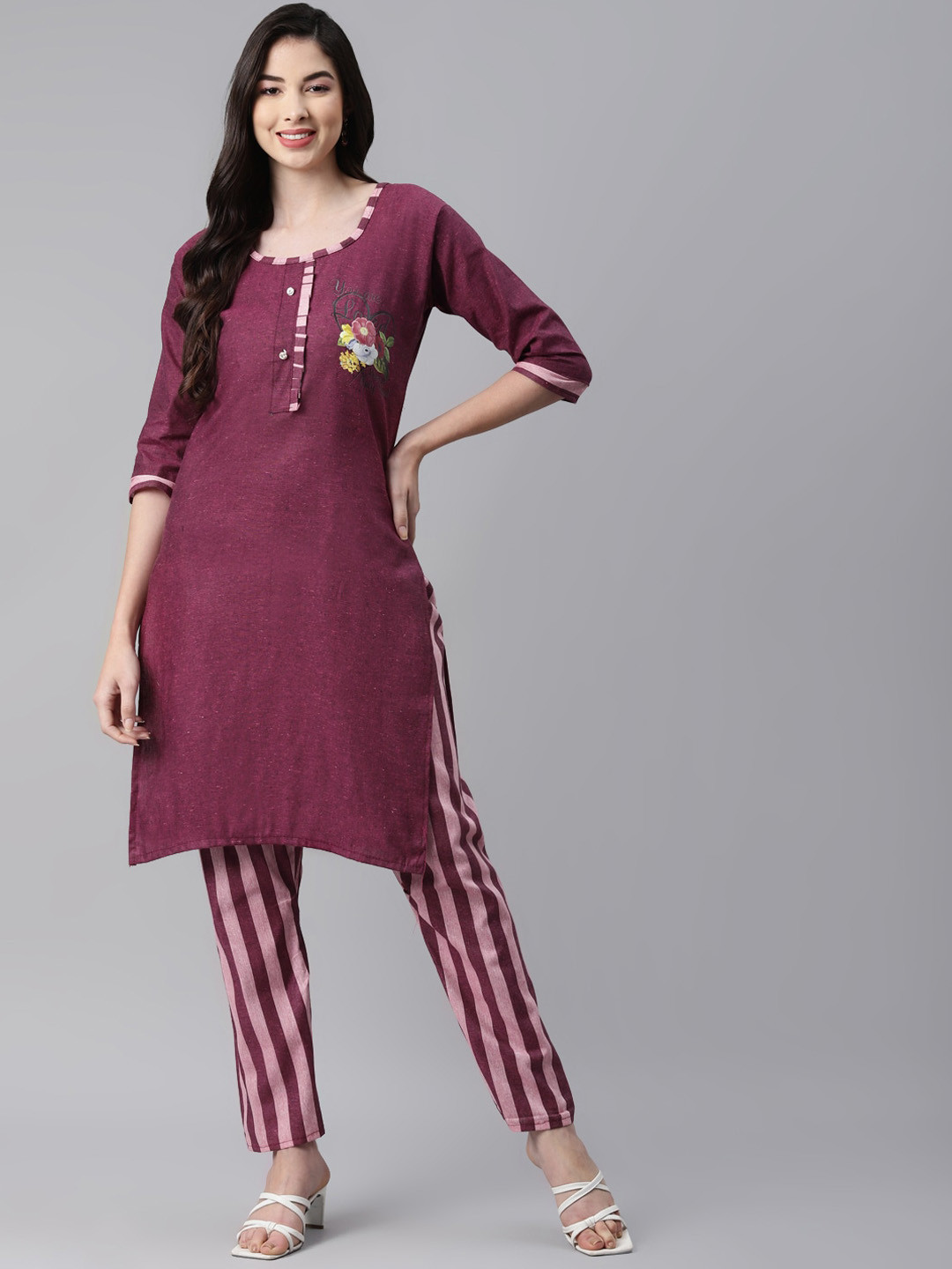 

Aarika Women Purple Floral Printed Pure Cotton Kurta with Trousers