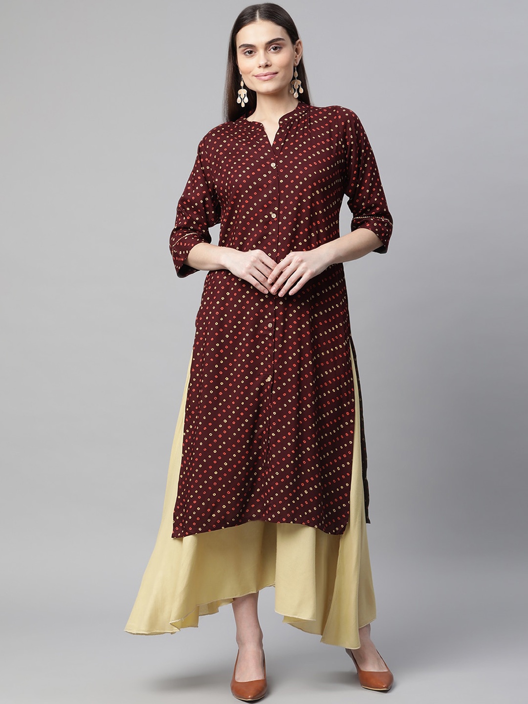 

Aarika Women Maroon Geometric Printed Pure Cotton Handloom Kurta