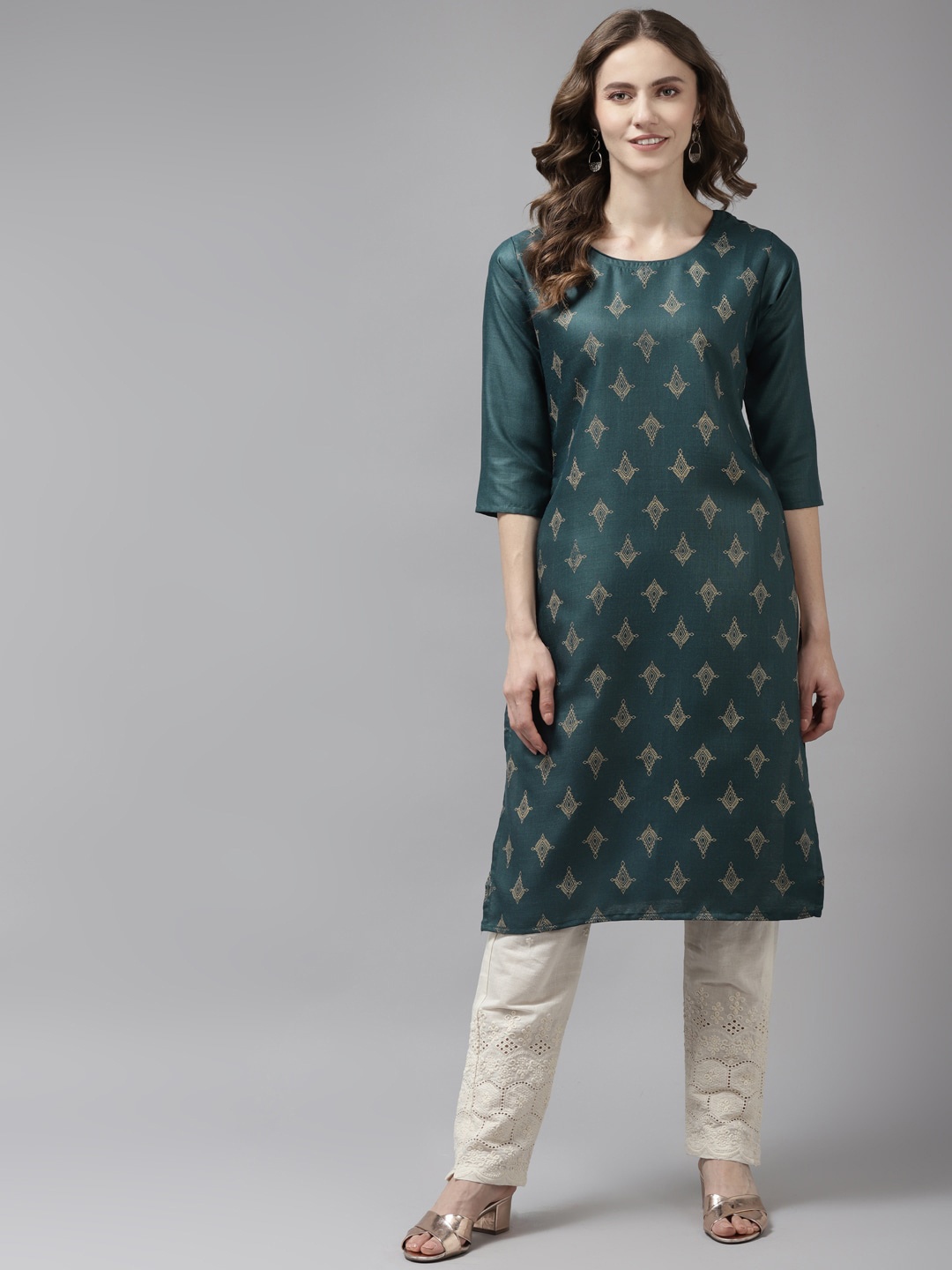 

Aarika Women Green Ethnic Motifs Printed Cotton Kurta