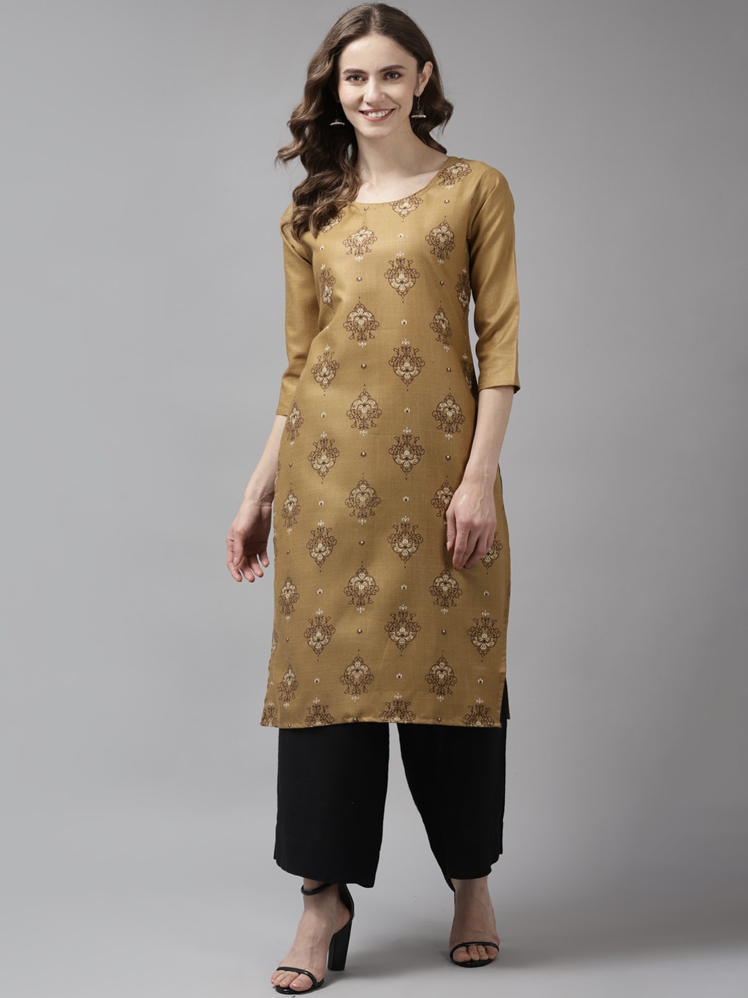 

Aarika Women Olive Green Ethnic Motifs Printed Cotton Kurta