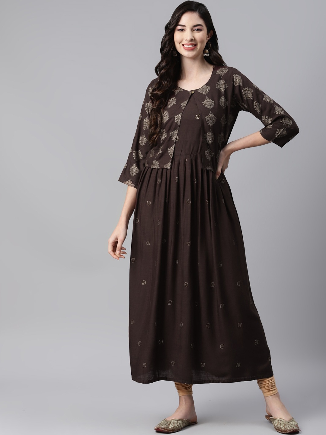 

Aarika Women Coffee Brown Ethnic Motifs Printed Anarkali Kurta