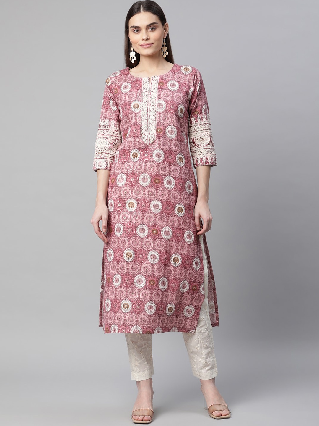 

Aarika Women Pink Ethnic Motifs Printed Pure Cotton Handloom Kurta