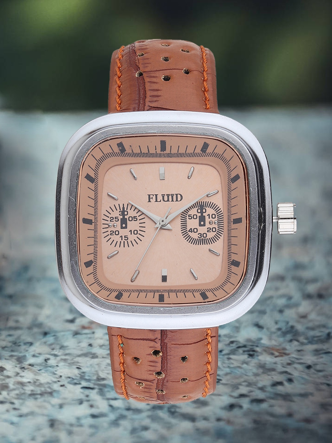 

FLUID Men Square Dial & Leather Straps Analogue Watch FL-017-CP01, Copper