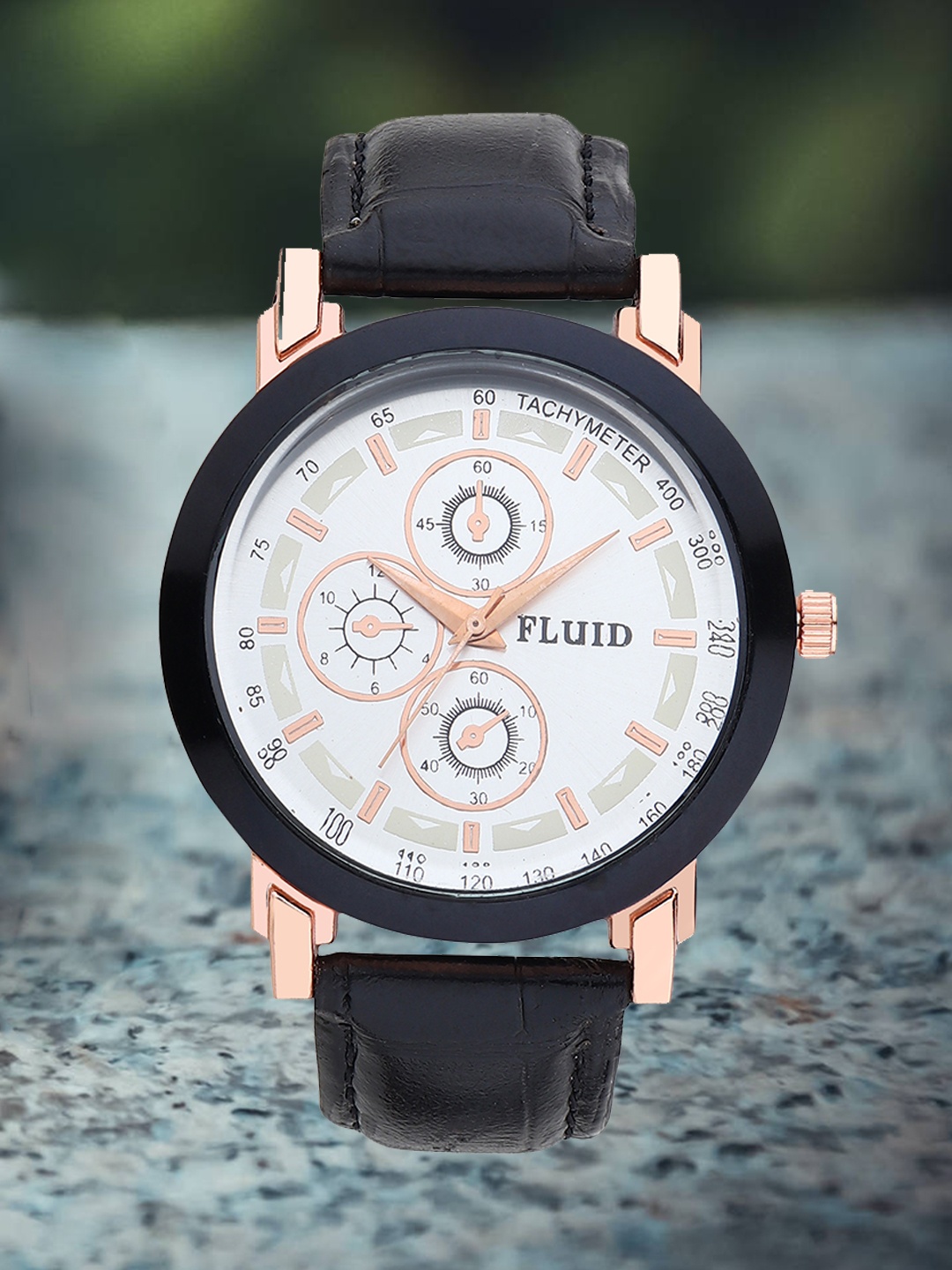 

FLUID Men round Dial & Leather Textured Straps Analogue Watch FL-020-SL01, Silver