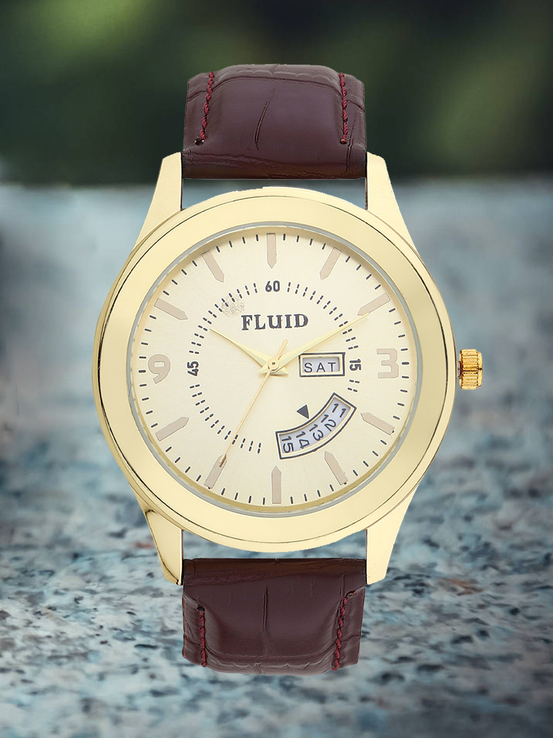 

FLUID Men Round Dial & Leather Straps Analogue Watch FL-019-GD01, Gold