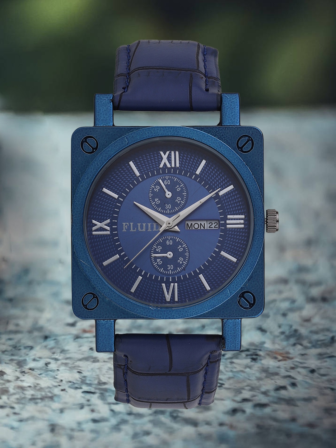 

FLUID Men Rectangle Dial & Leather Straps Analogue Watch FL-022-BL02, Blue