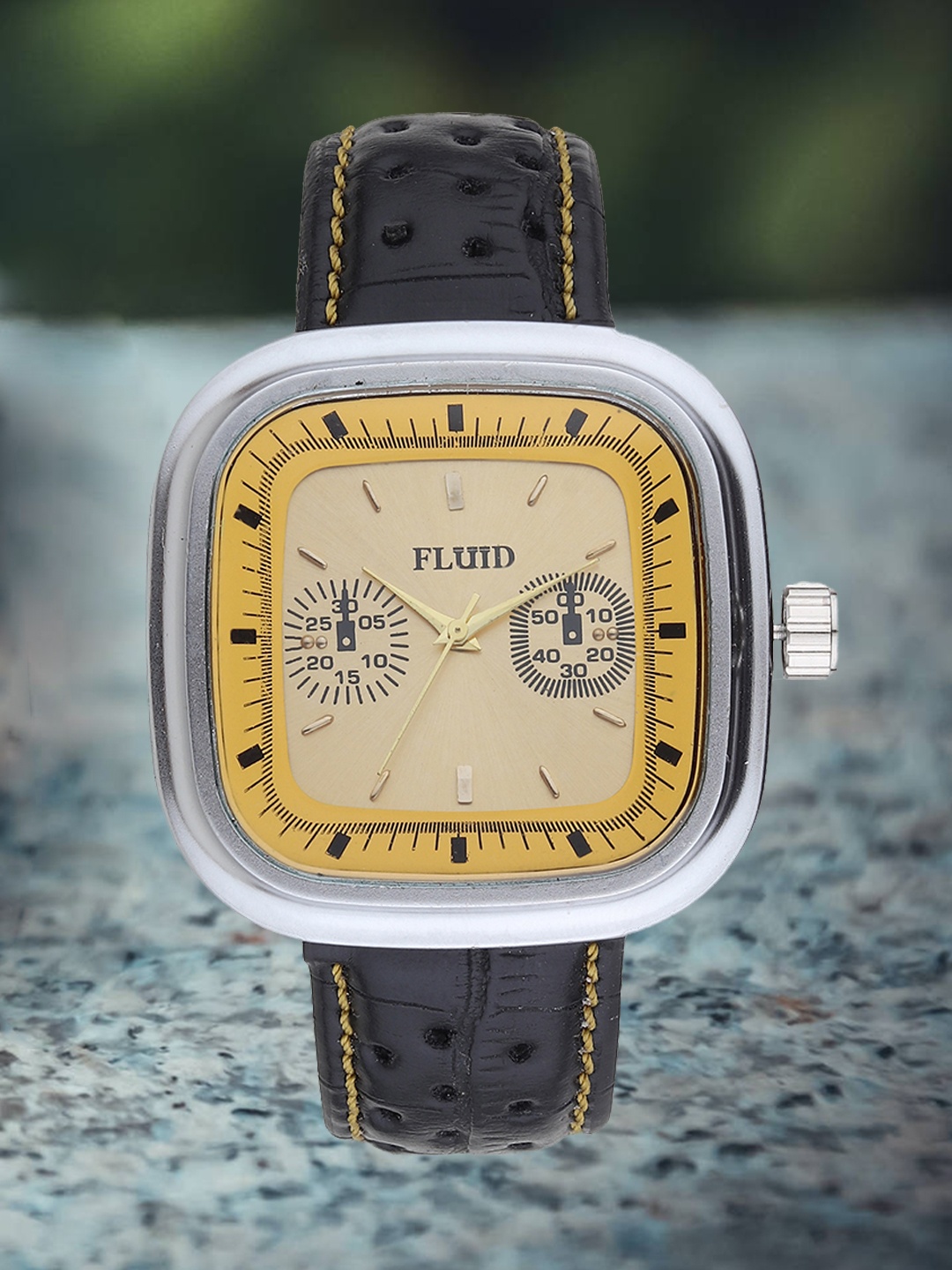 

FLUID Men Printed Dial & Leather Textured Straps Analogue Watch FL-017-YL01, Yellow