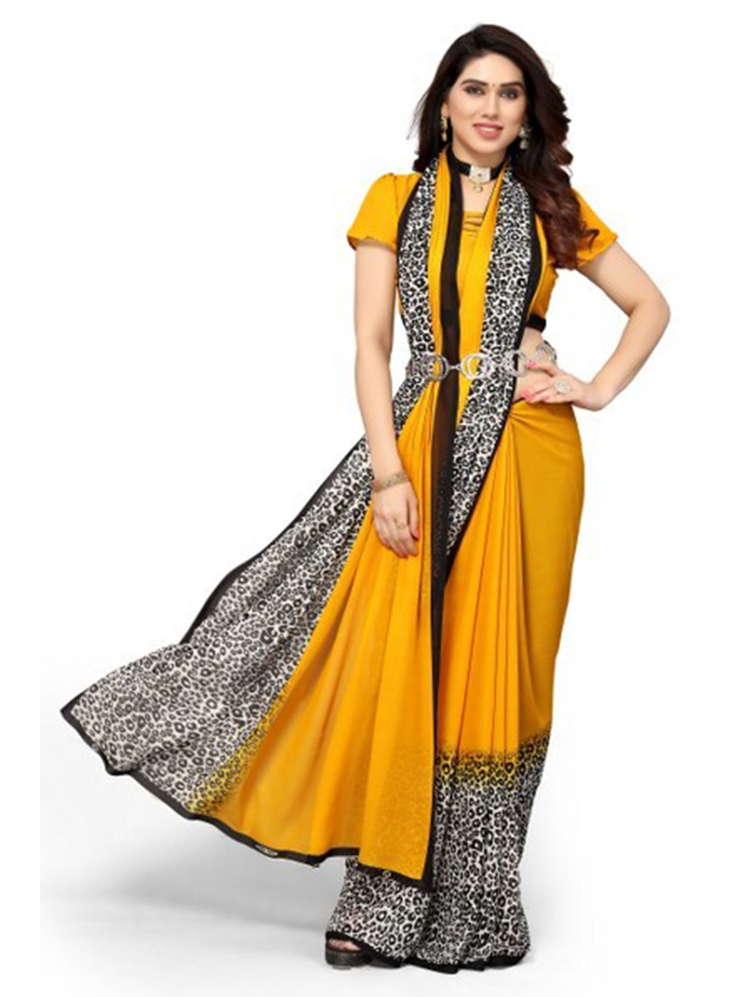 

Yashika Yellow & Black Floral Printed Saree